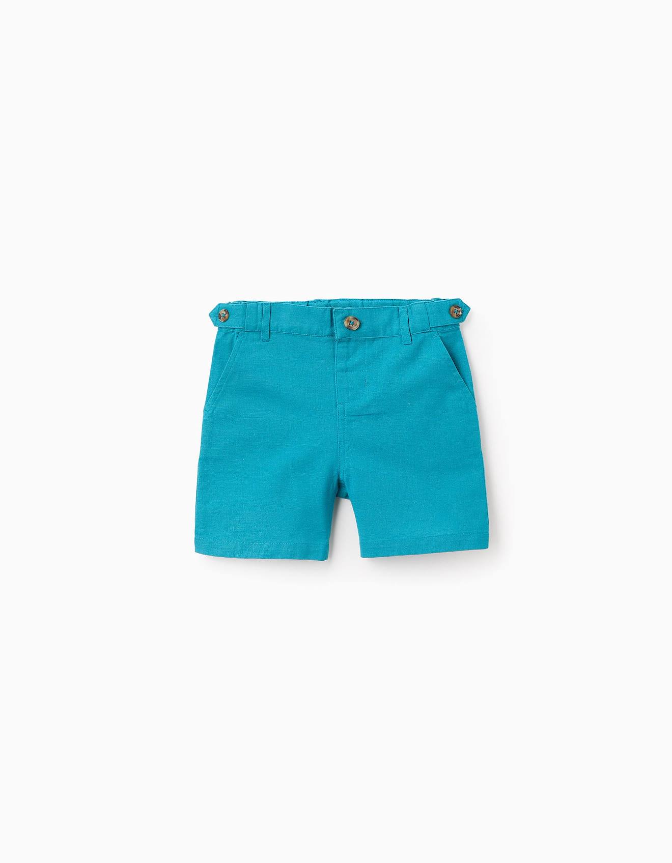 Shorts Chino En Coton Et Lin Bleu