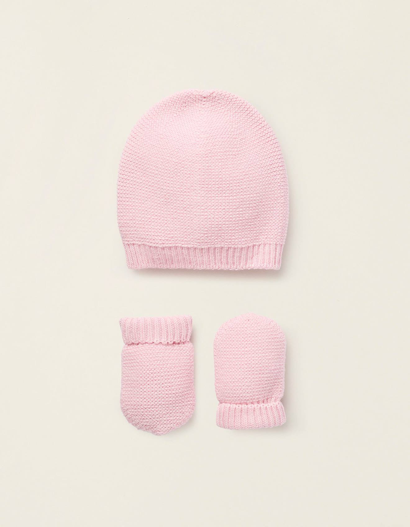 Ensemble Bonnet + Gants En Maille Rose