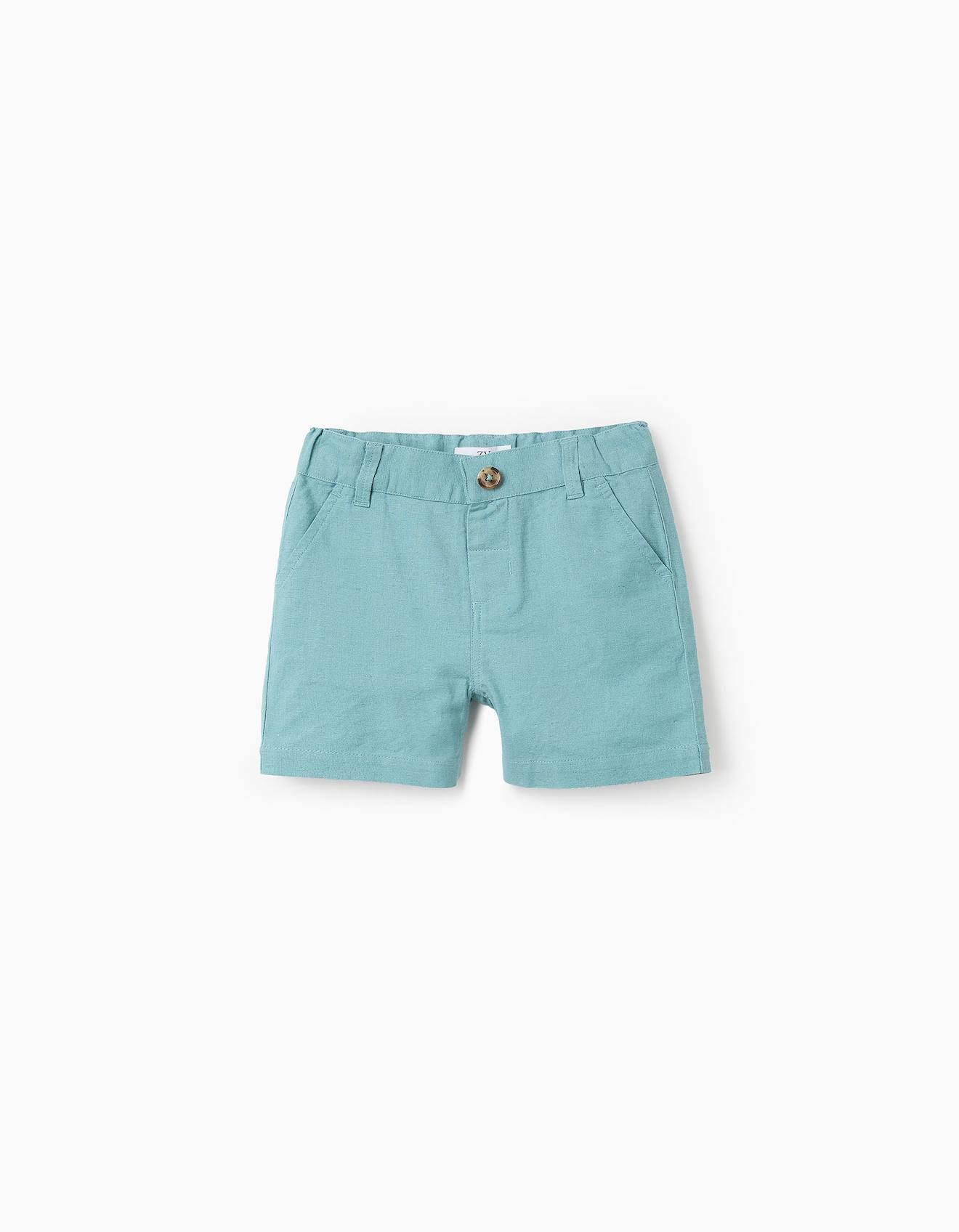 Short En Chino De Coton Et Lin Bleu Clair