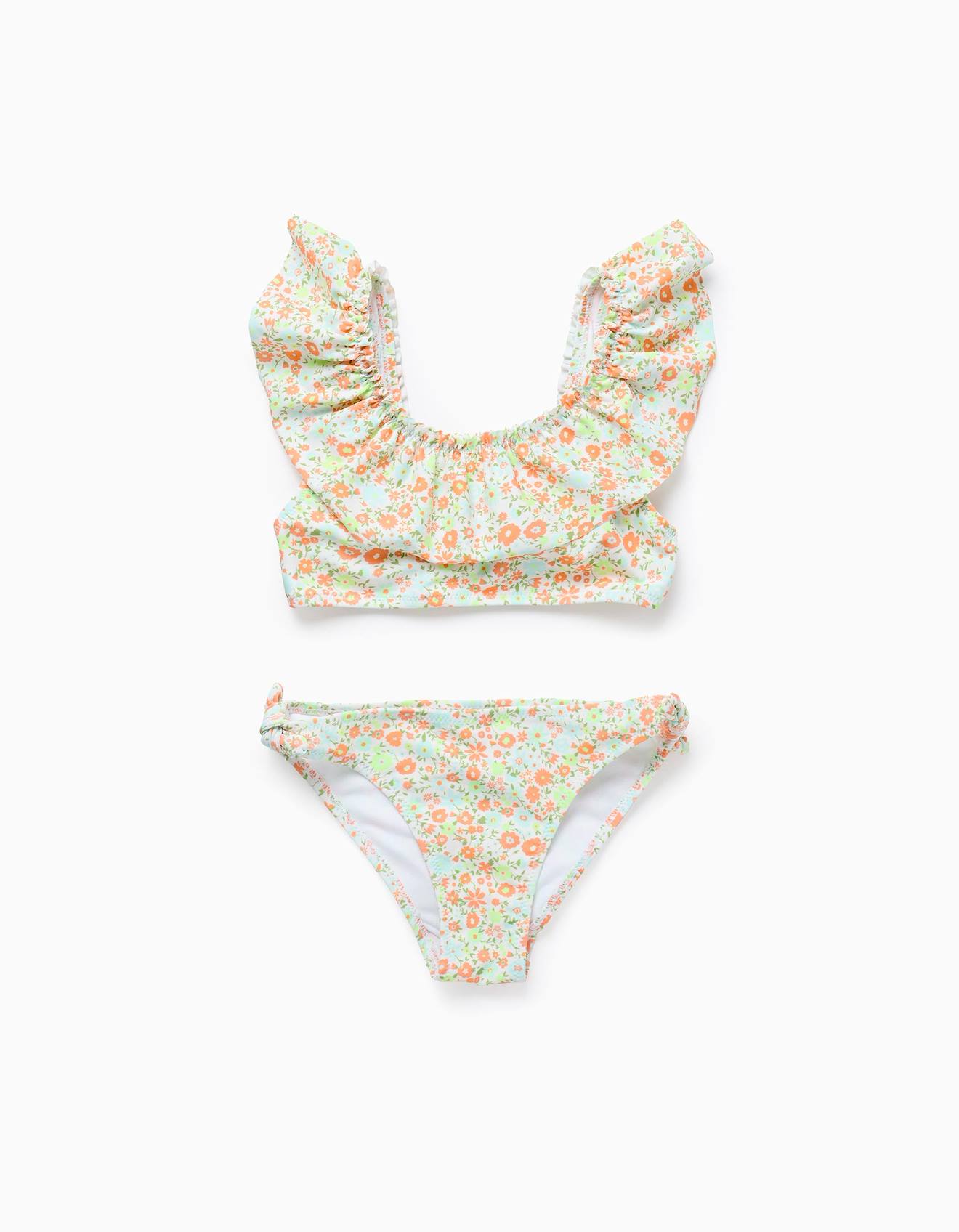 Maillot De Bain Bikini Floral Avec Volants Orange