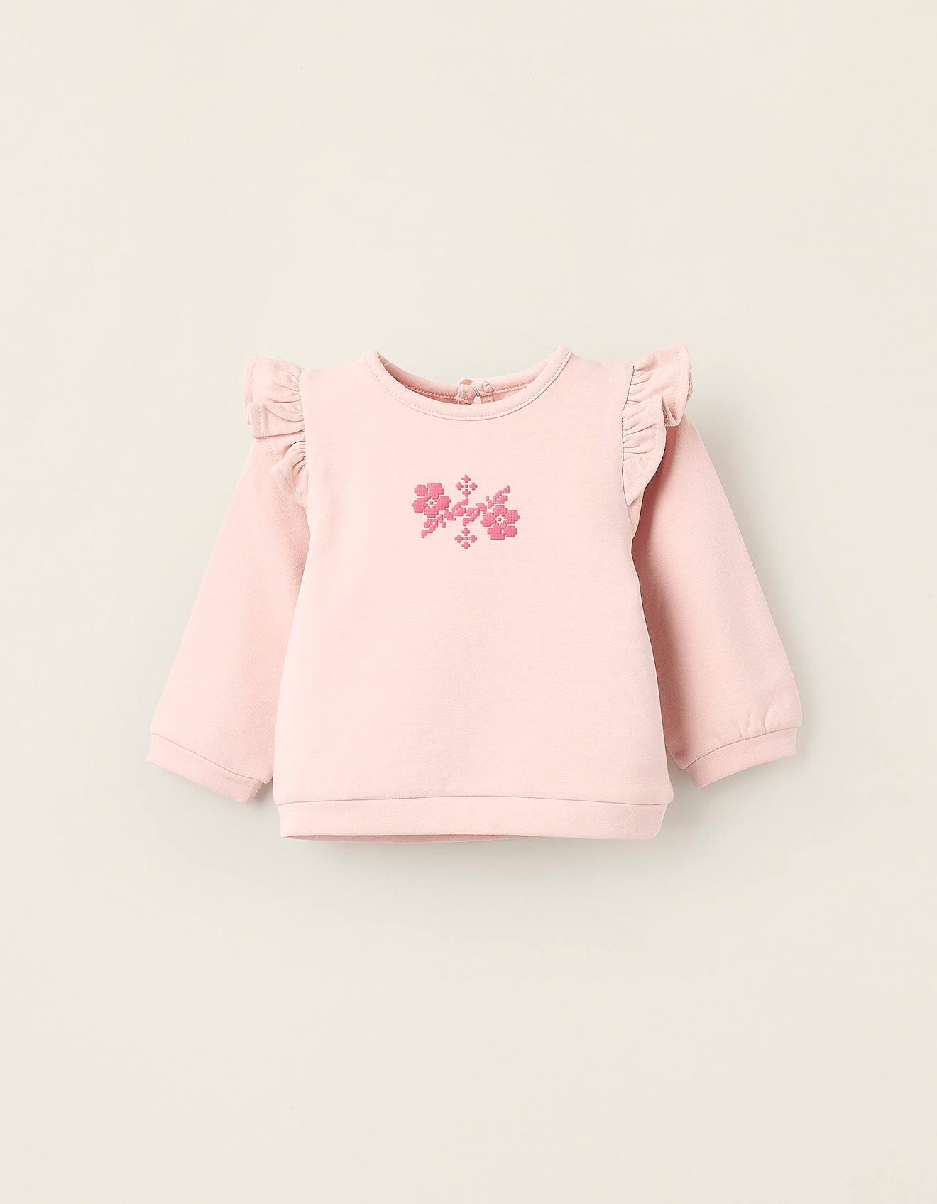 Sweat Gratté À Volants Rose Clair