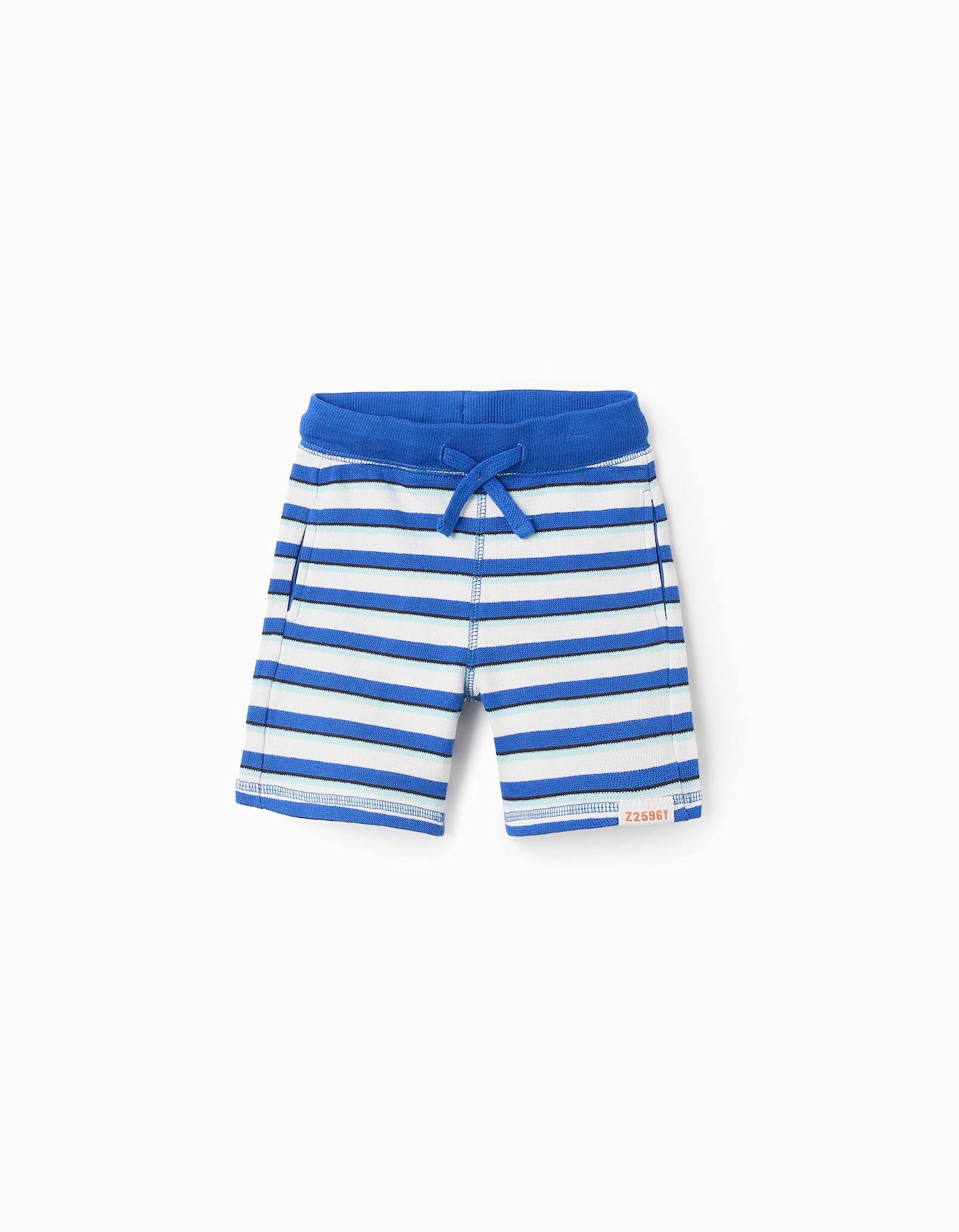 Short En Piqué De Coton À Rayures Bleu