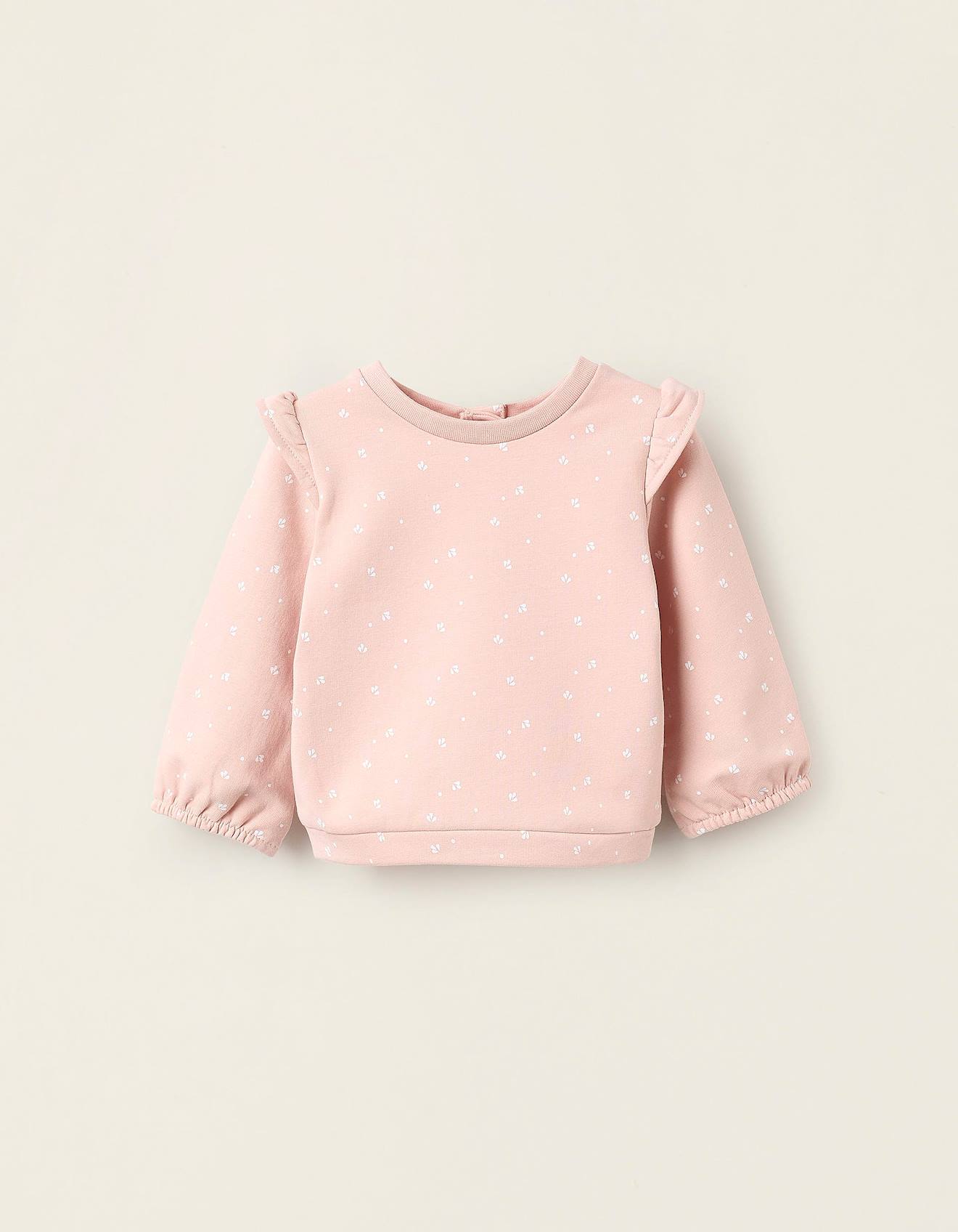 Sweat Floral Gratté Avec Volants Rose Clair