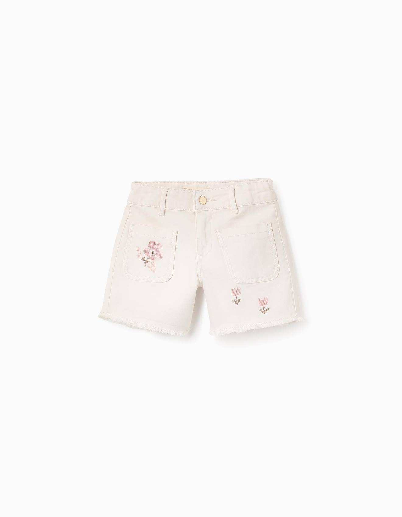 Short Avec Broderie En Point De Croix Beige Clair