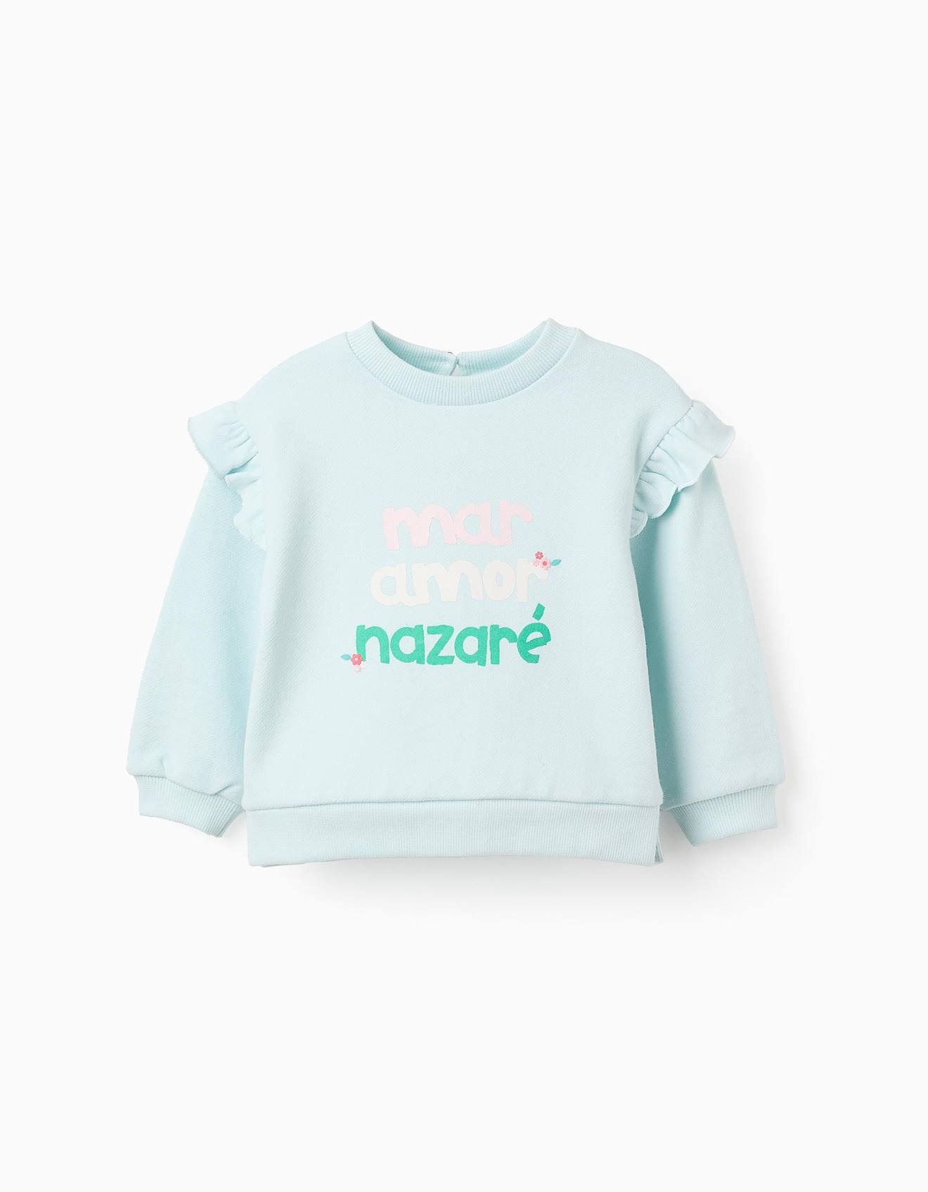 Sweat En Coton Avec Volants Bleu Clair