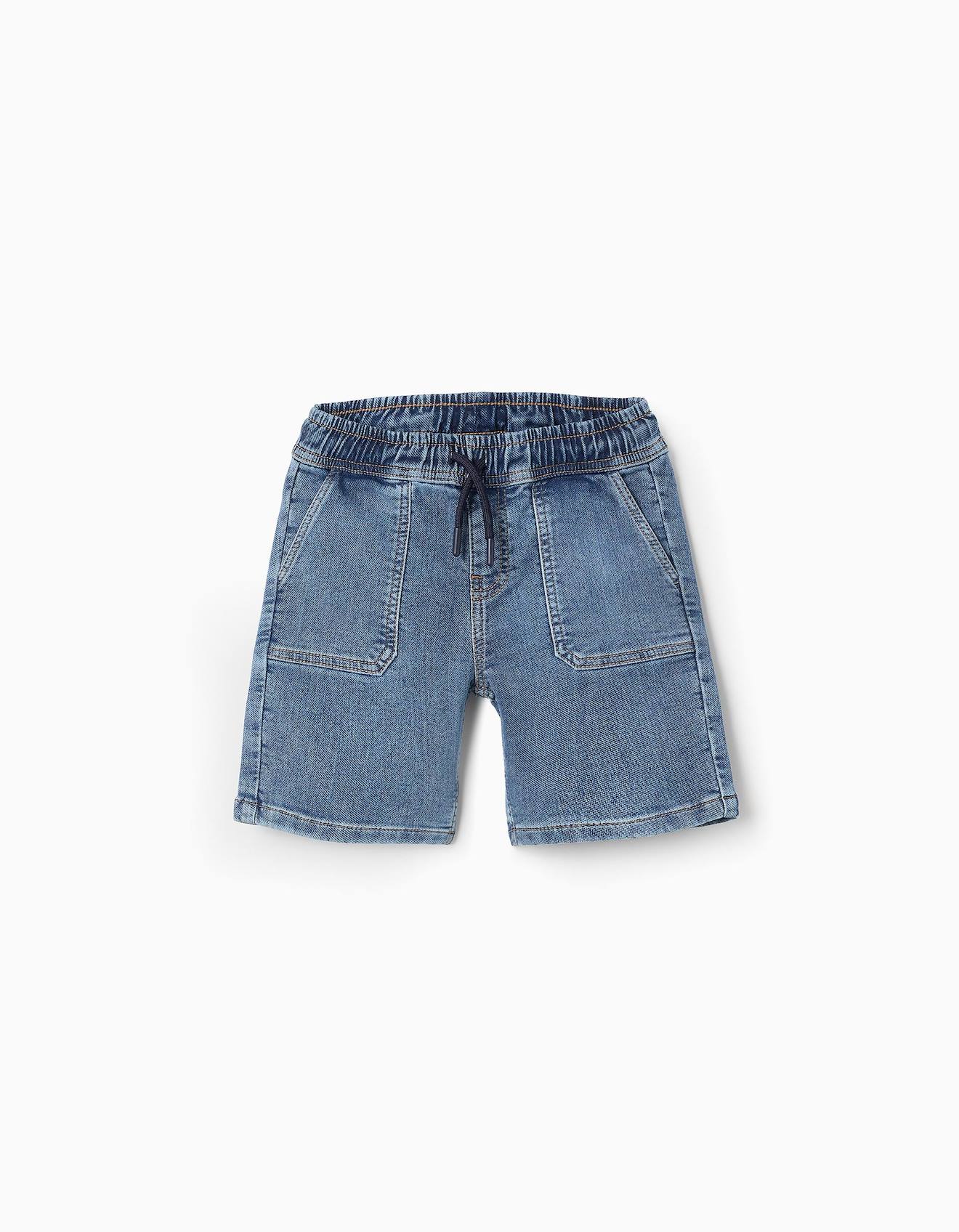 Short En Jean Avec Poches Patch Bleu