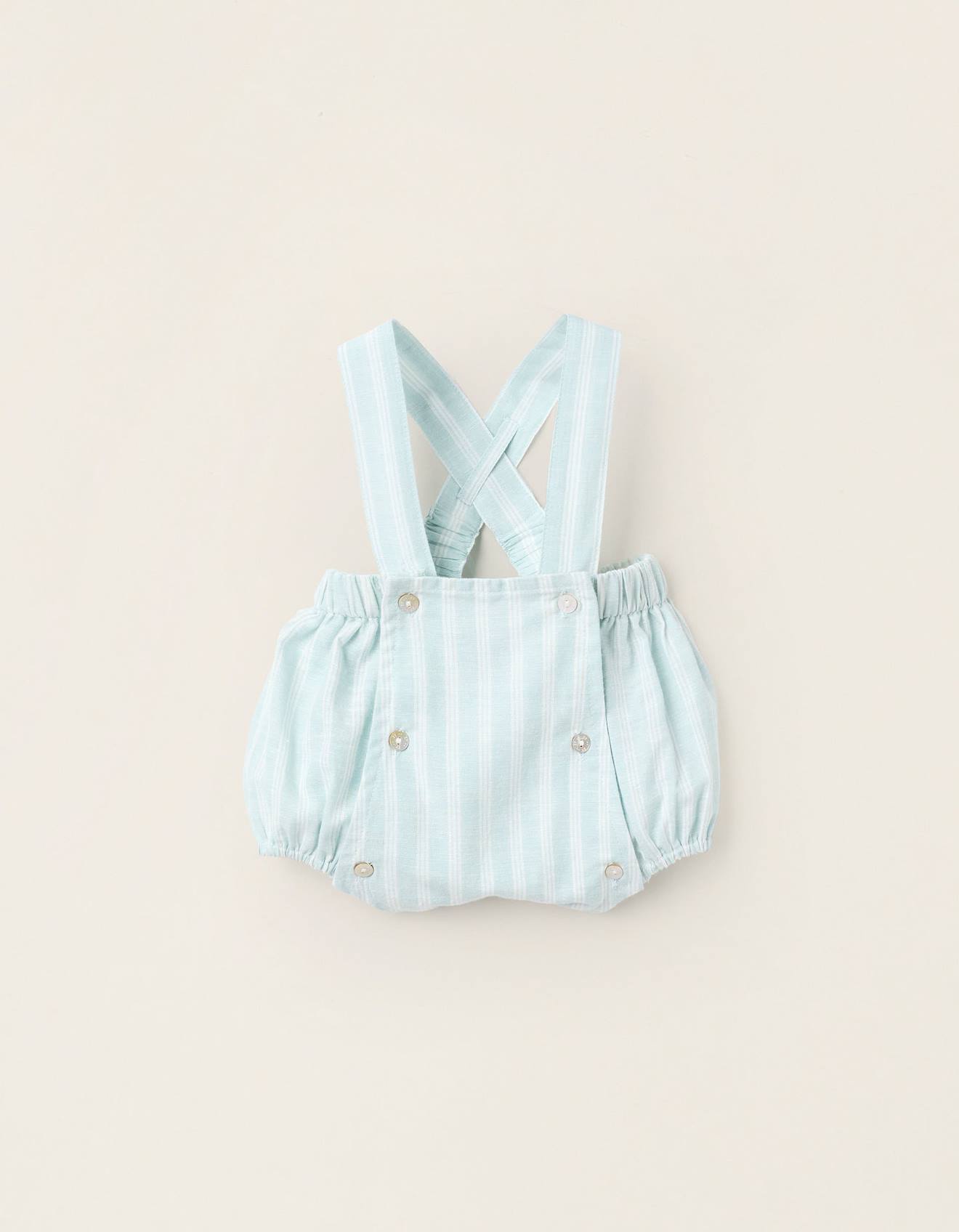 Combi-short En Coton Et Lin Bretelles Amovibles Bleu Clair