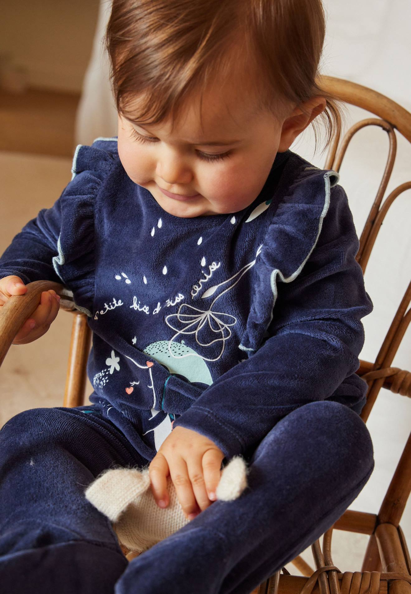 Pyjama Bébé En Velours Misscerise Bleu
