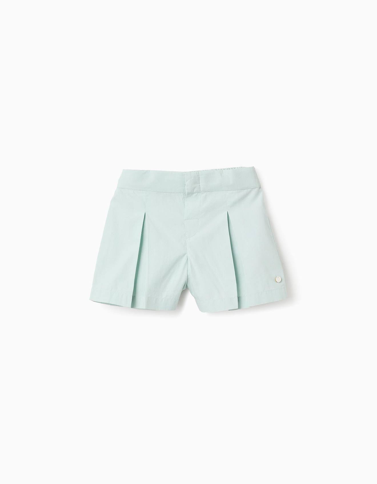 Short En Popeline Avec Pinces Bleu Clair