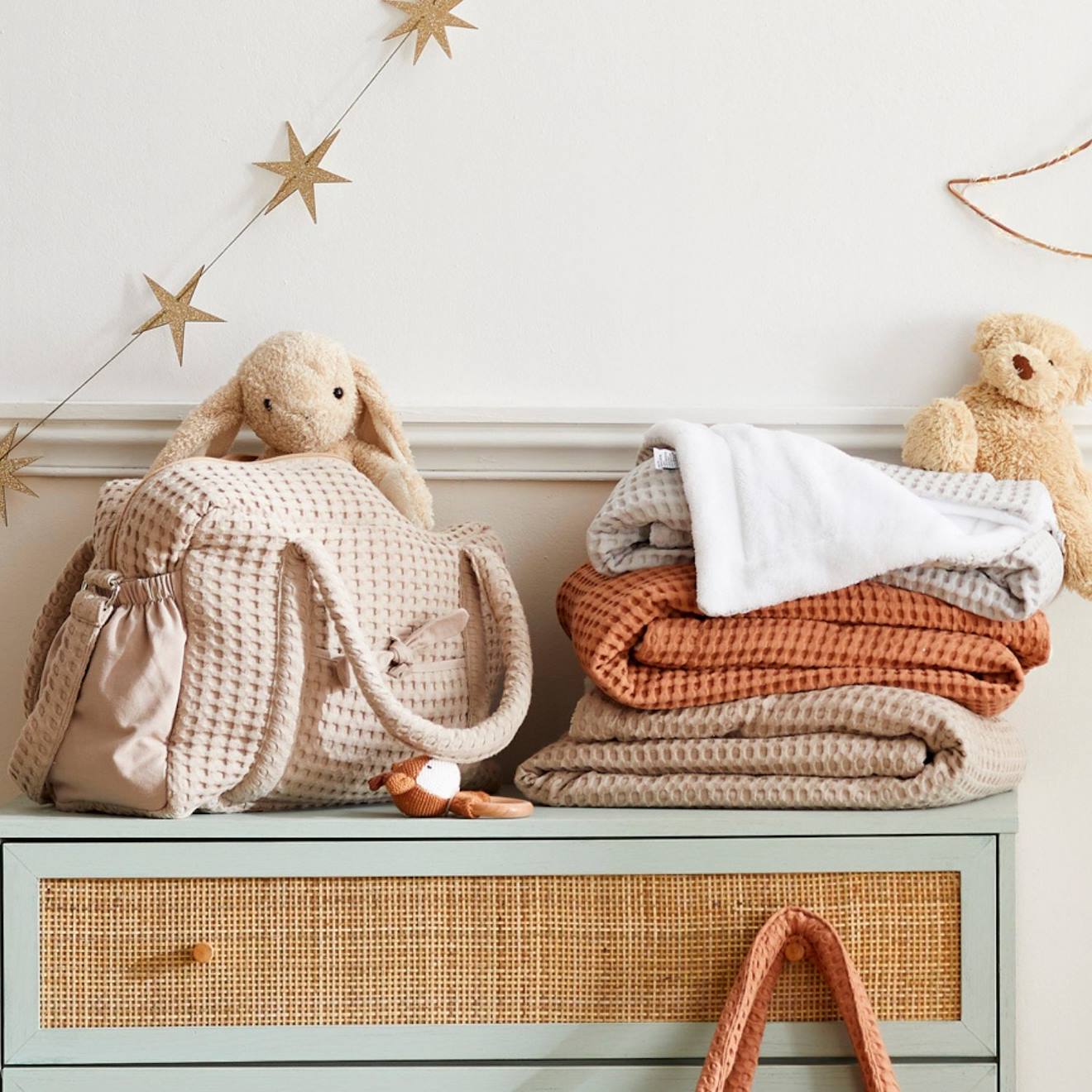 Couverture Polaire En Coton Gaufré Cassonade (75 X 120 Cm) Beige, Blanc (Bb&Co) - Image 1