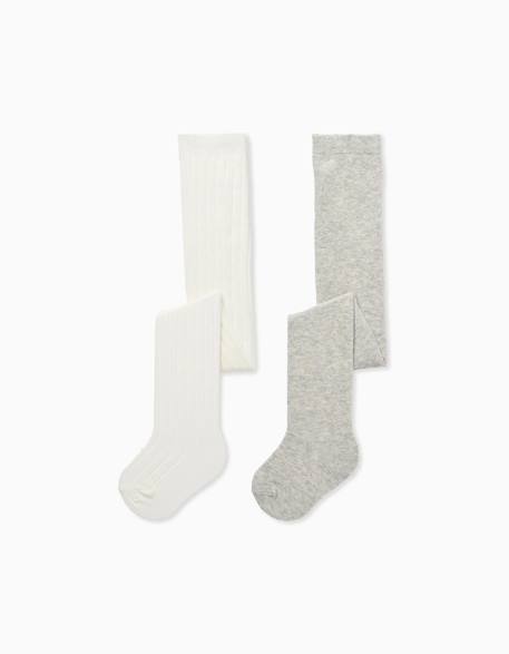Bébé-Pack 2 collants uni/côtelé