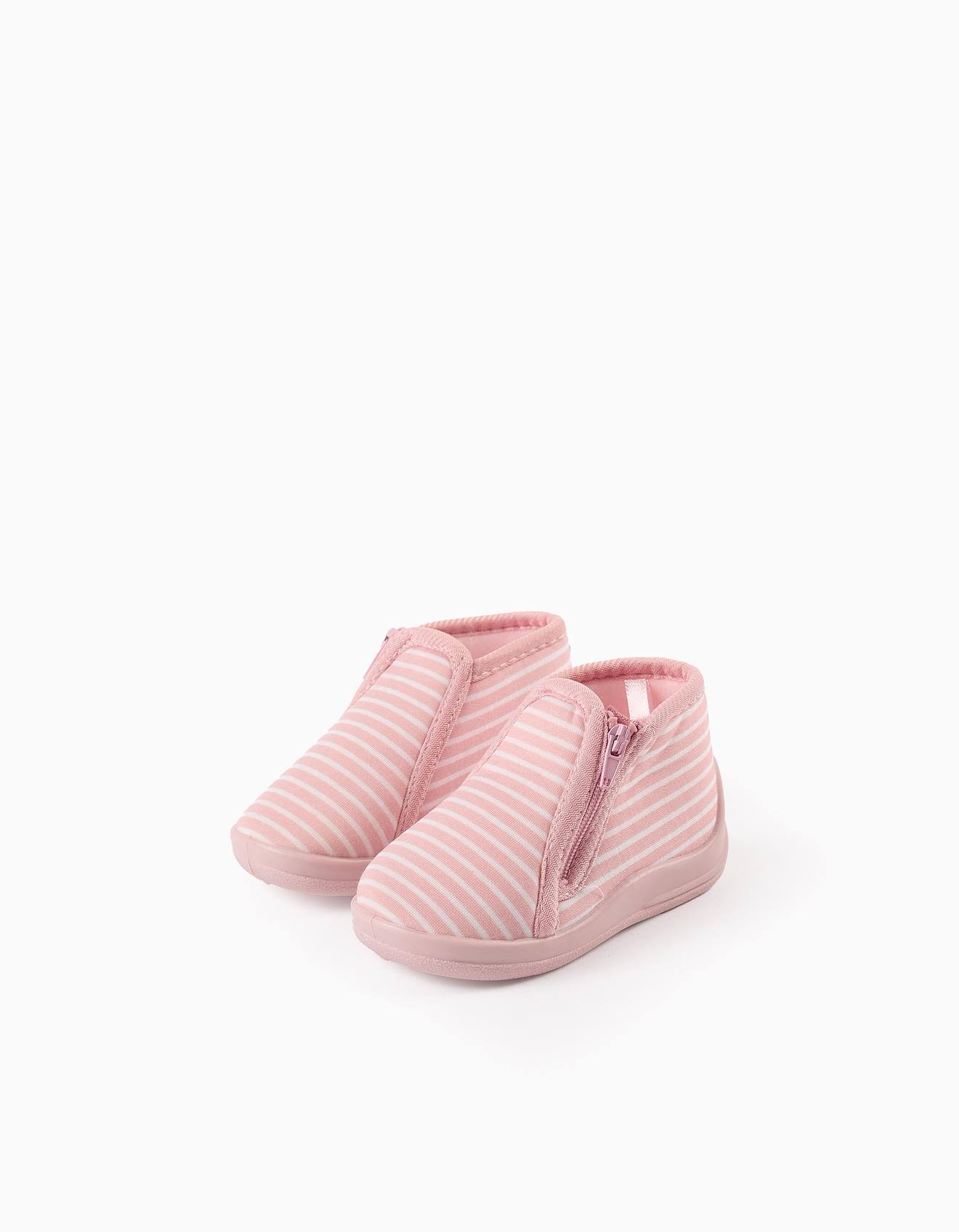 Chaussons À Rayures Avec Fermeture Éclair Rose Clair