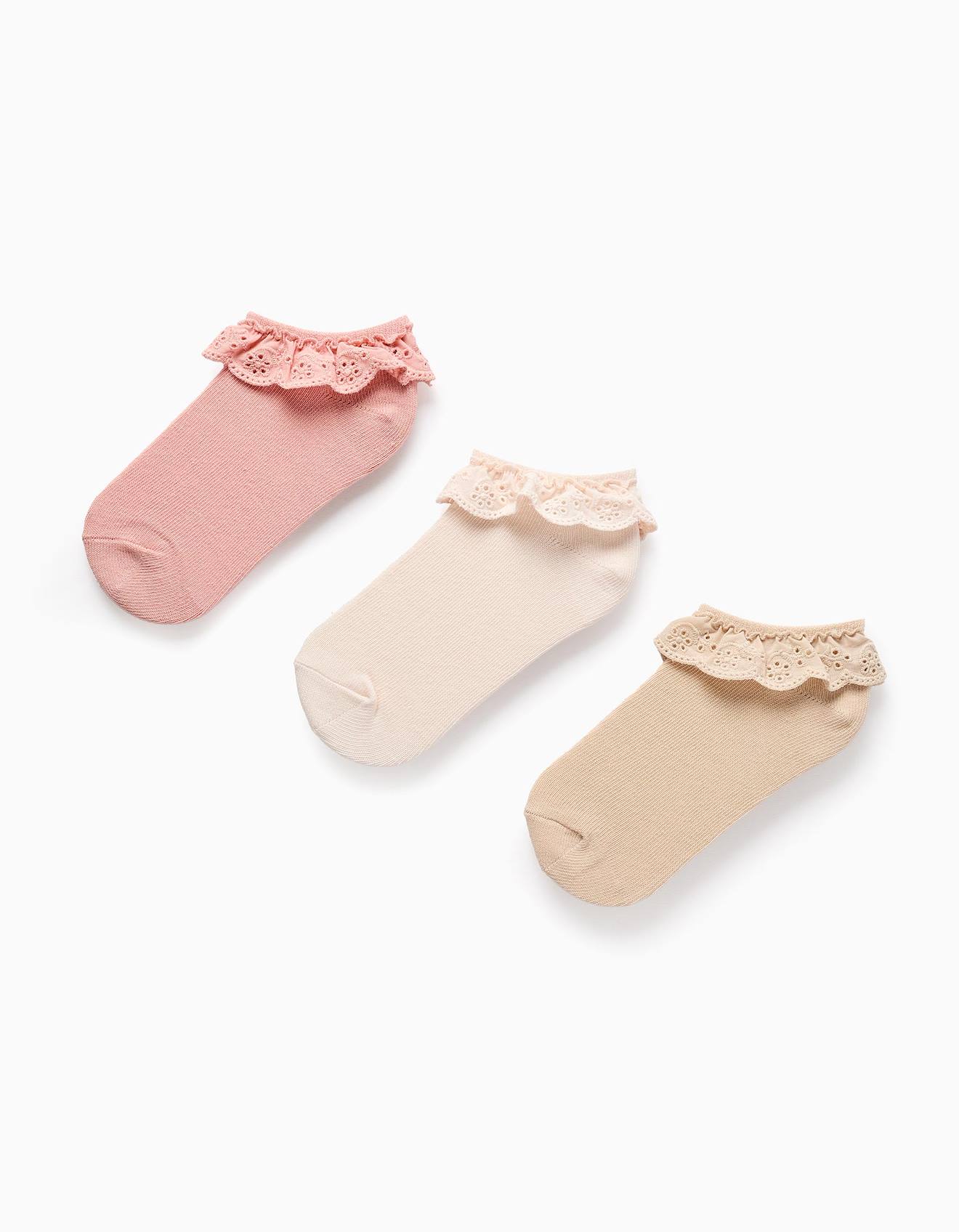 Pack 3 Socquettes Avec Volants En Broderie Anglaise Multicolore