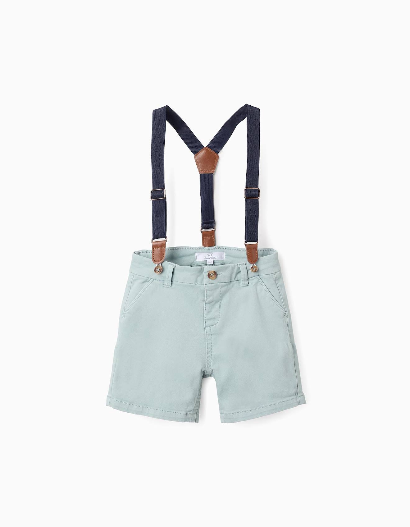 Short Chino Avec Bretelles Bleu Clair