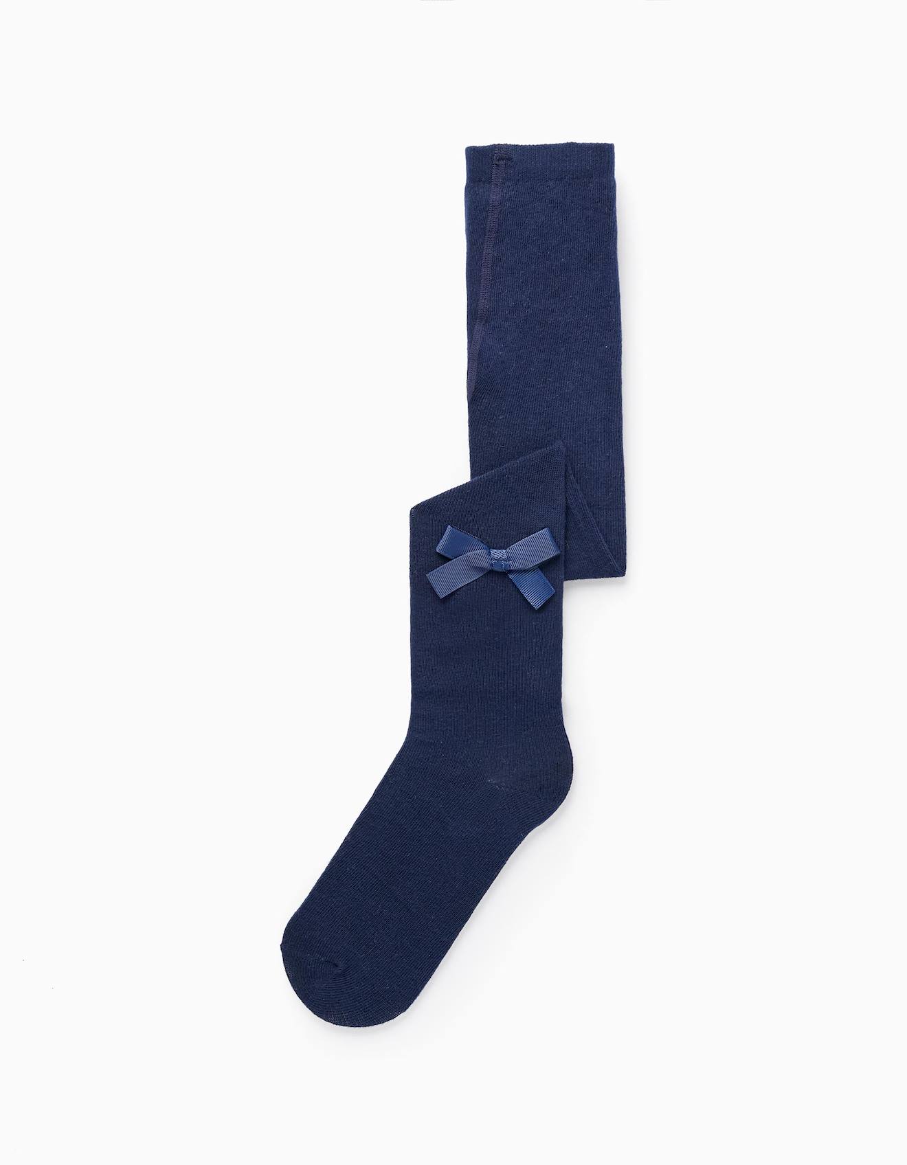 Collant En Coton Avec Noeud Satiné Bleu Foncé