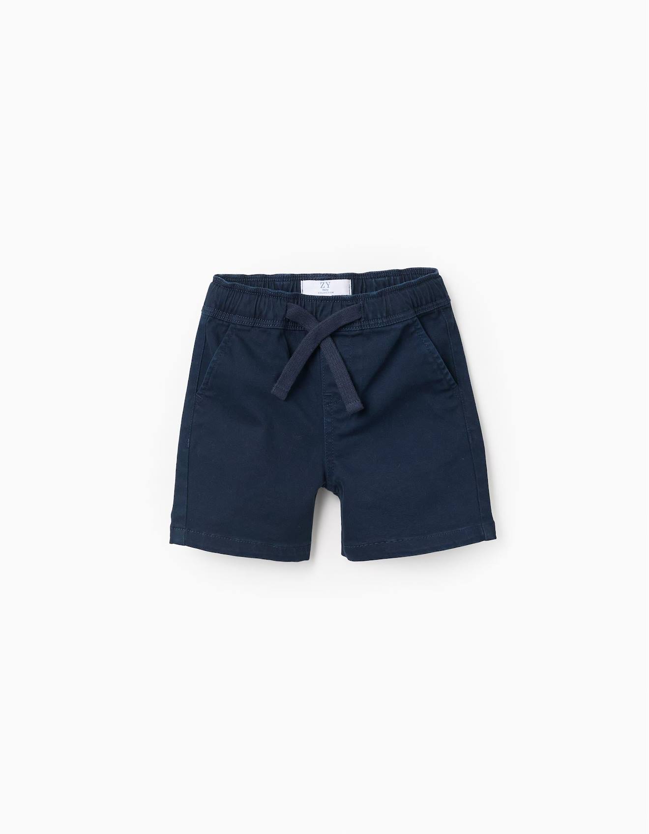Short En Sergé Avec Taille Élastique Et Cordon Bleu Foncé