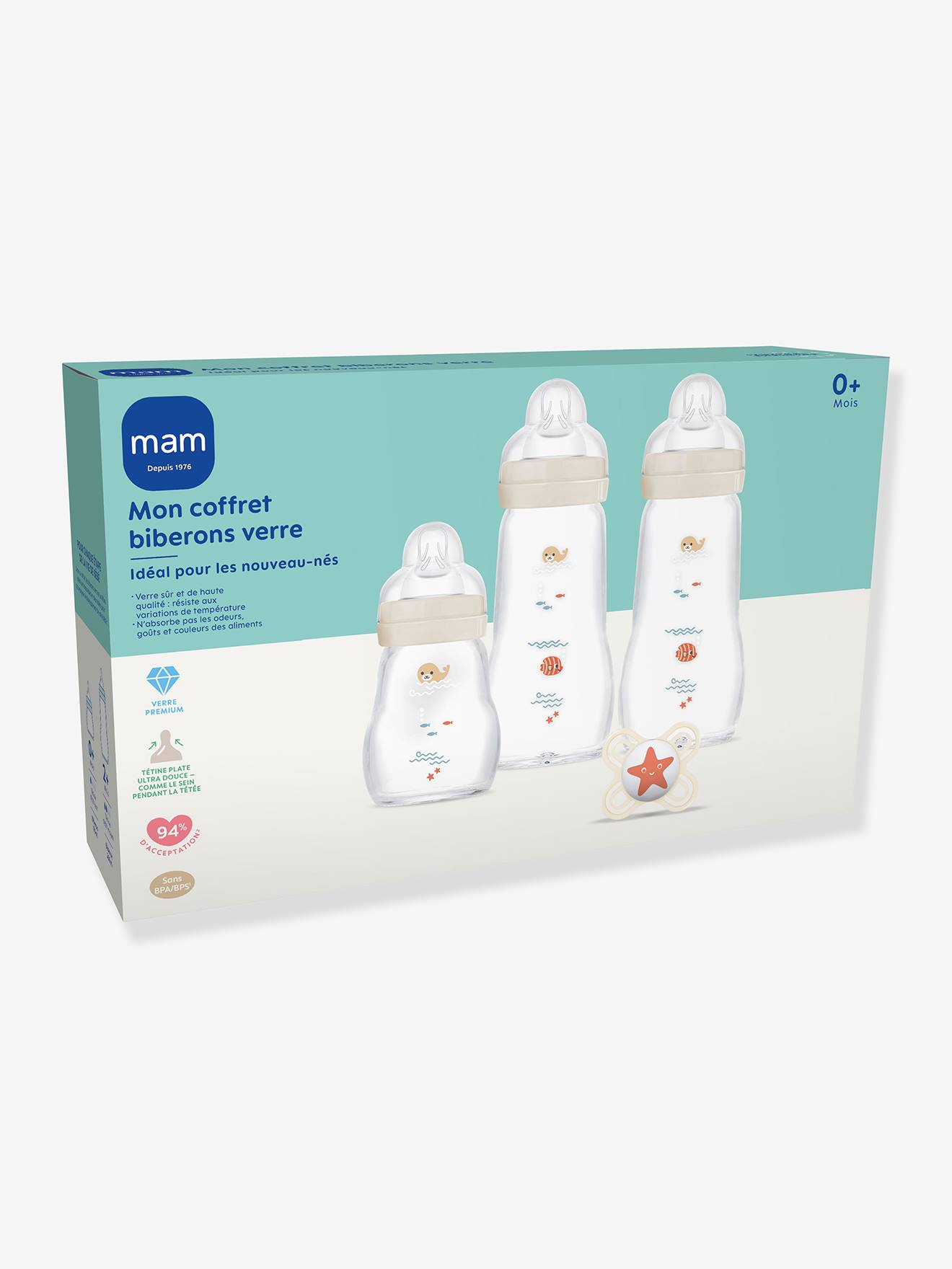 Coffret de biberons en verre beige (Mam) - Image 1