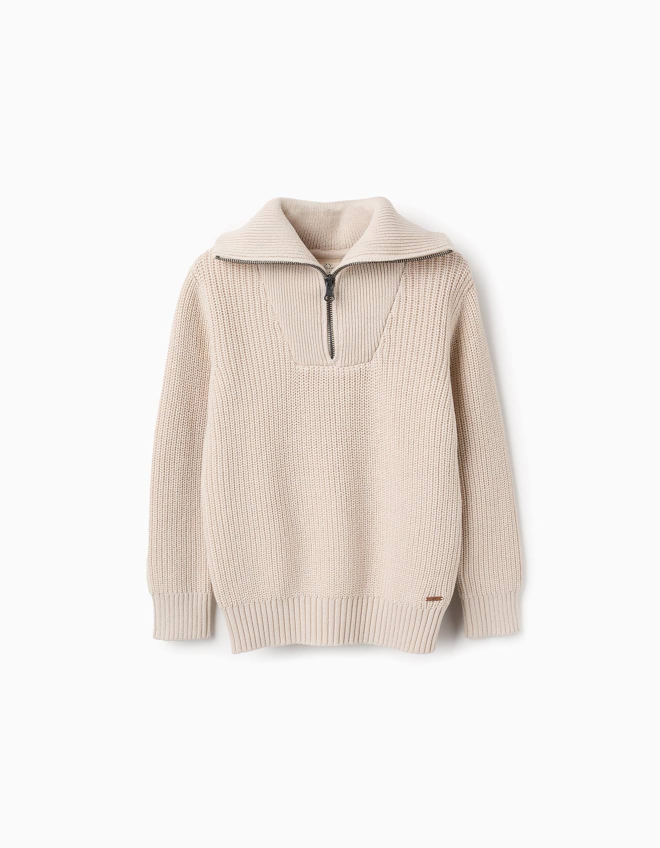 Pull En Maille Avec Col Zippé Brothers & Sisters Gris Clair