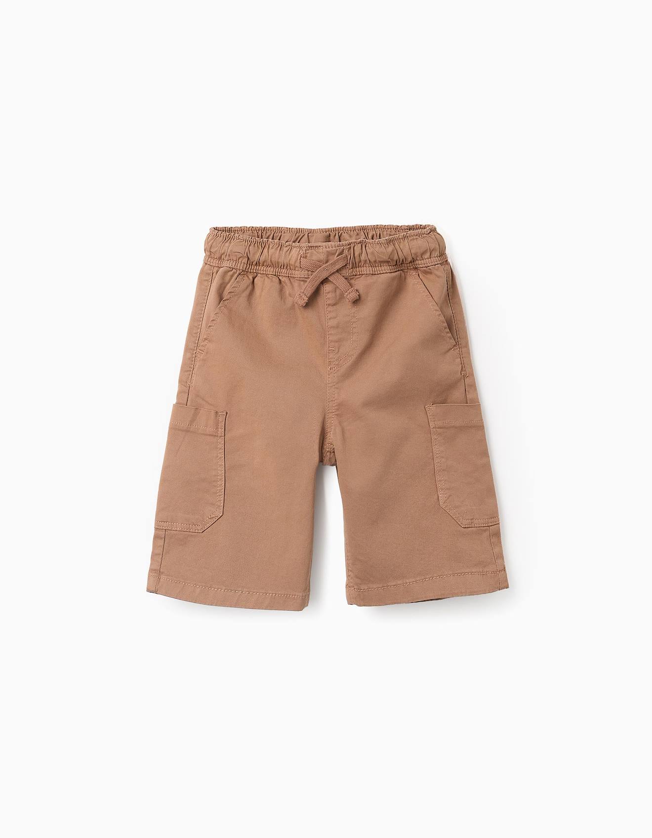 Short En Sergé Avec Poches Cargo Beige