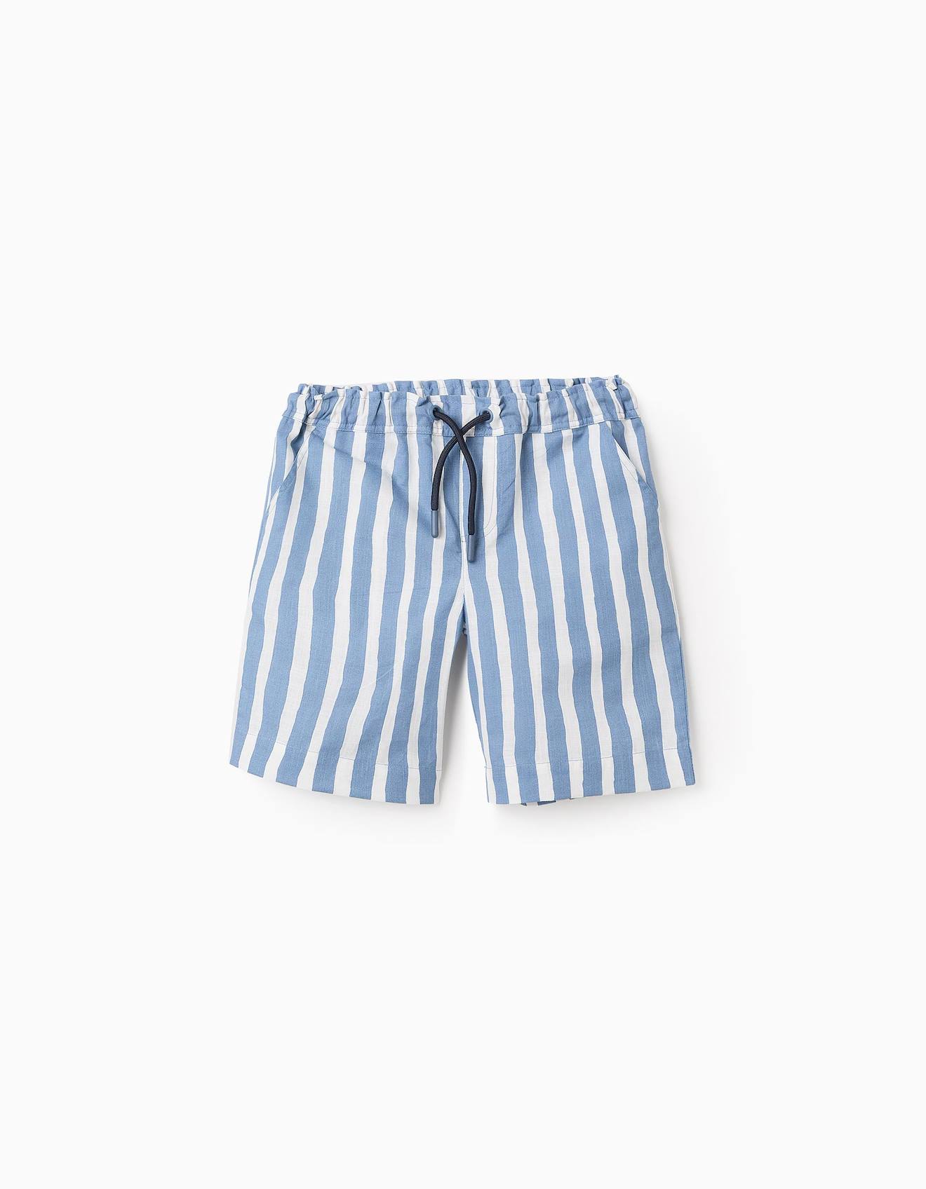 Short En Coton À Rayures Bleu