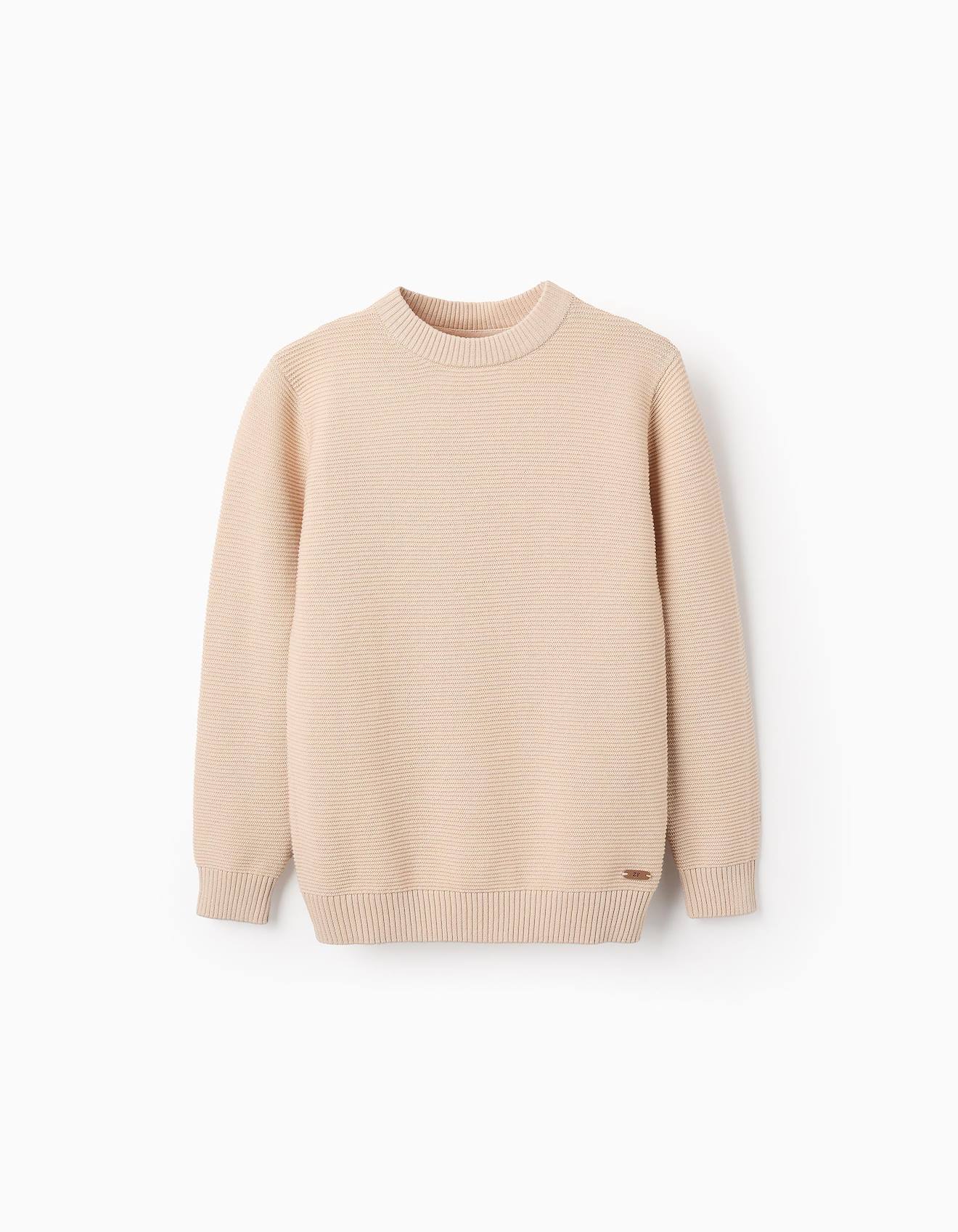 Pull En Maille Avec Texture En Coton Beige Clair