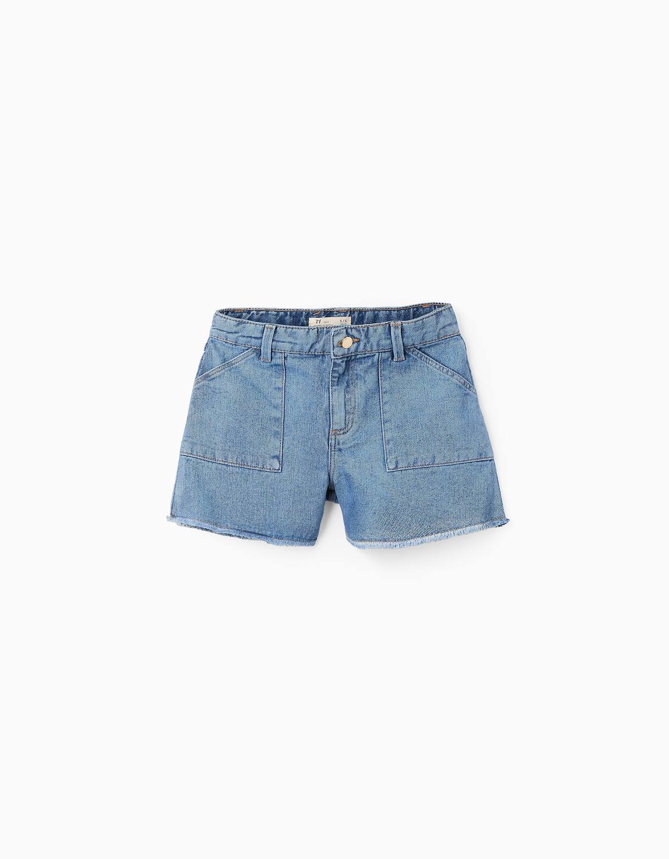 Short En Jean À Ourlets Effilochés Bleu