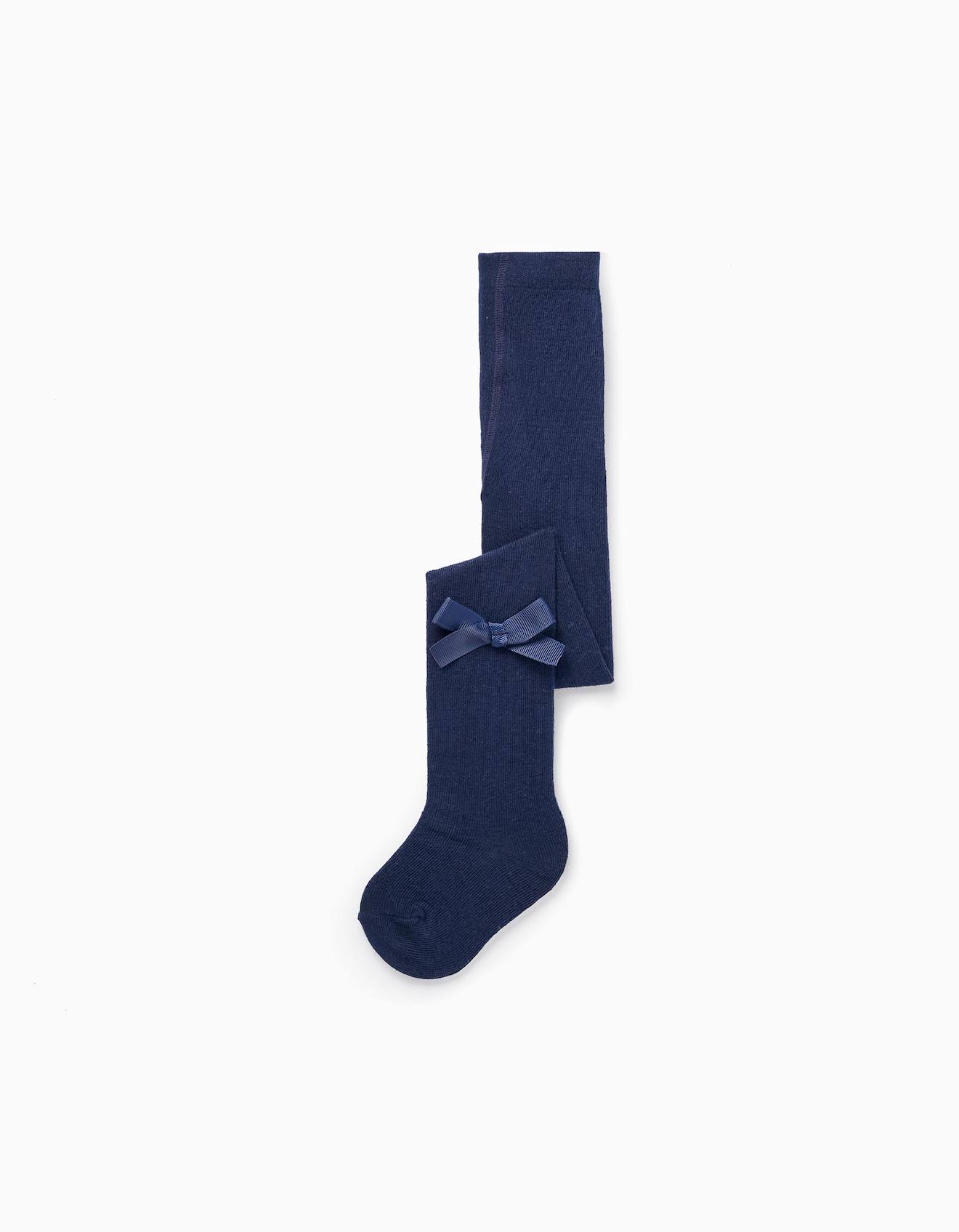 Collants En Tricot De Coton Avec Nœud Bleu Foncé