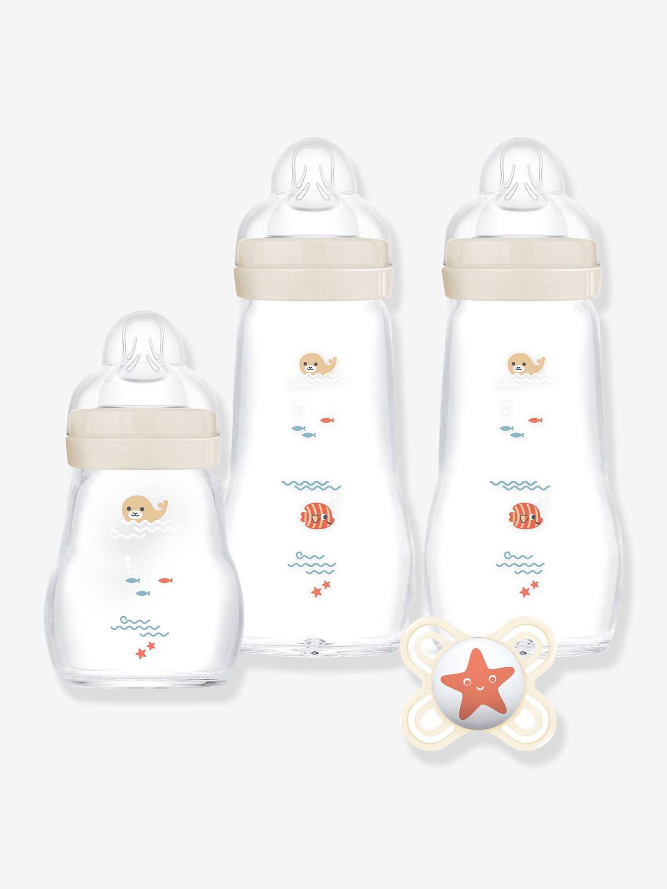 Coffret de biberons en verre beige