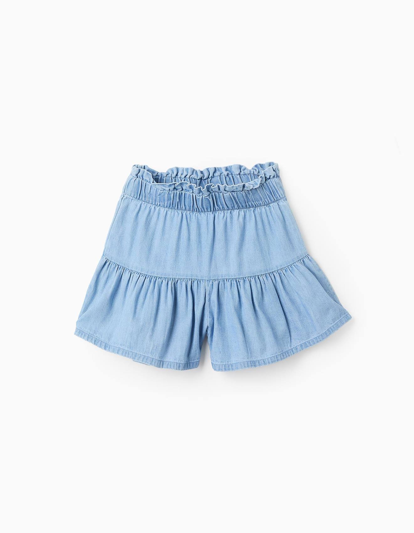 Short En Denim Avec Volants Bleu