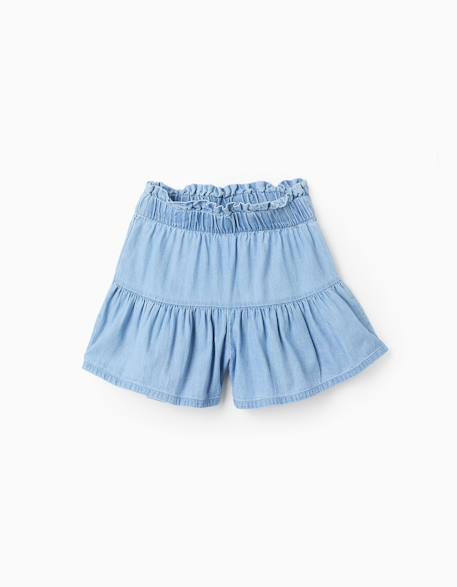 Fille-Short-Short en denim avec volants