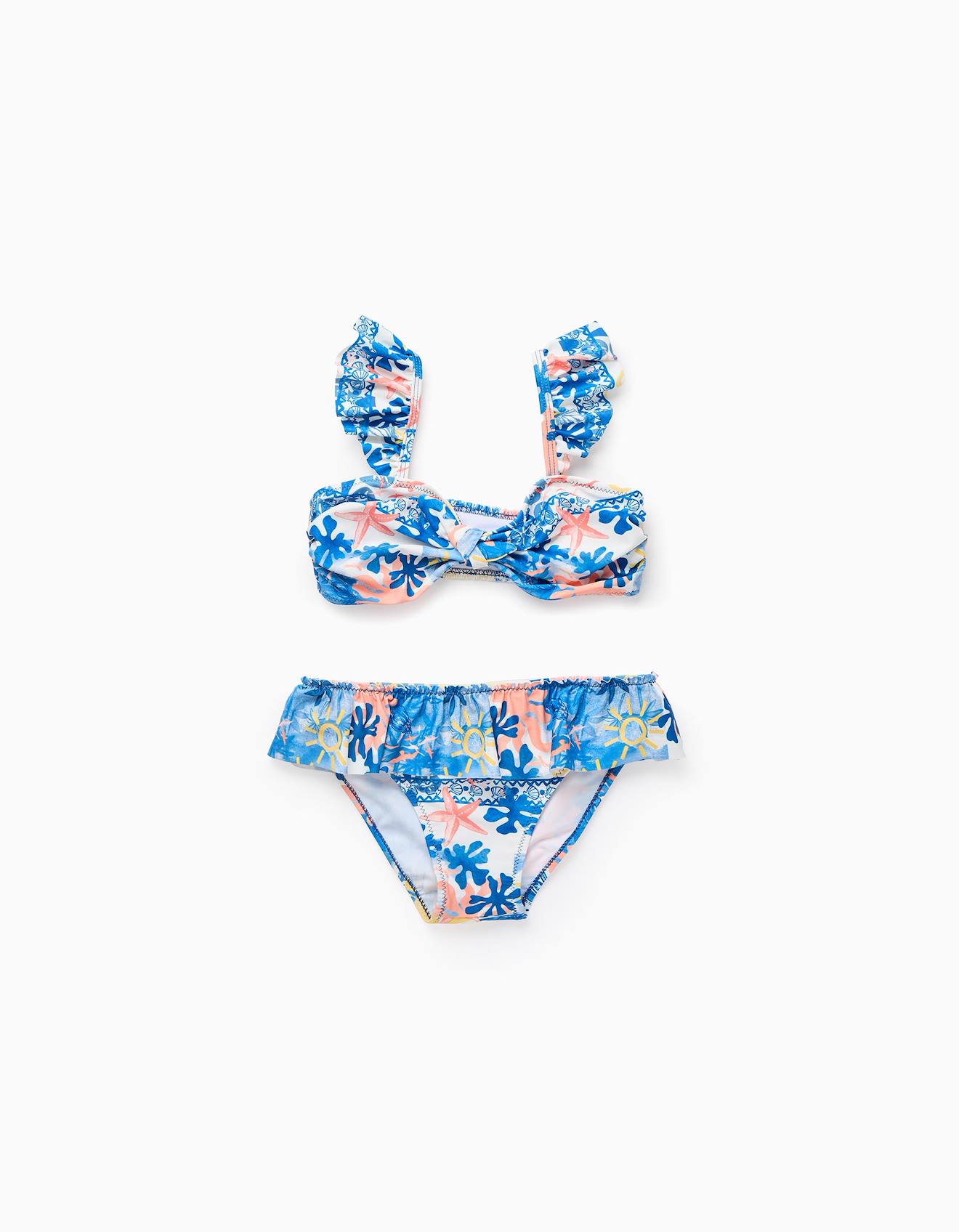 Maillot De Bain Imprimé Avec Volants Et Noeud Blanc