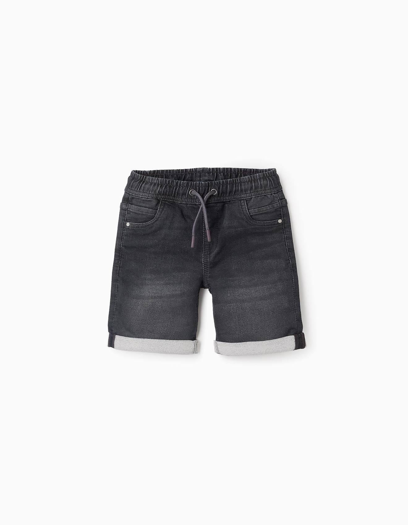 Short En Jean Avec Cordon Gris Foncé