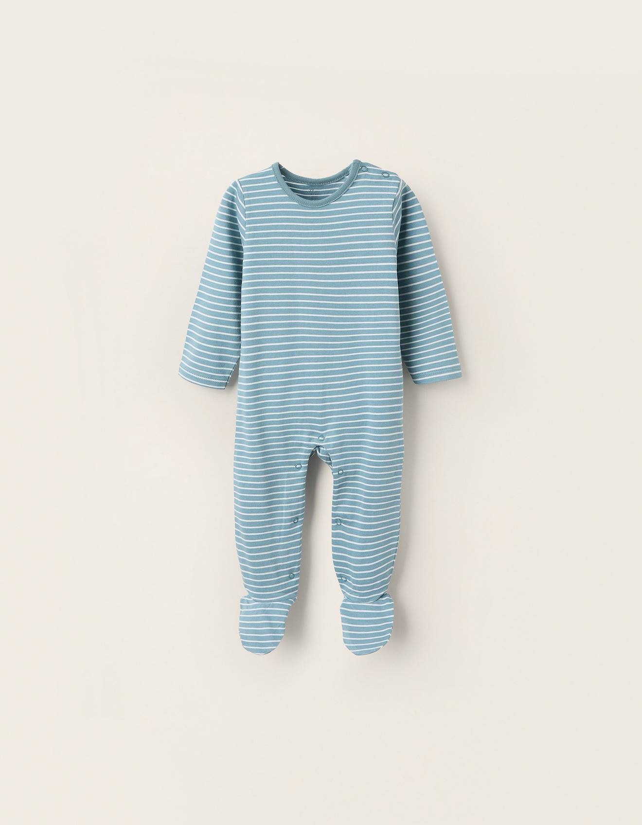 Grenouillère En Coton À Rayures Bleu Clair