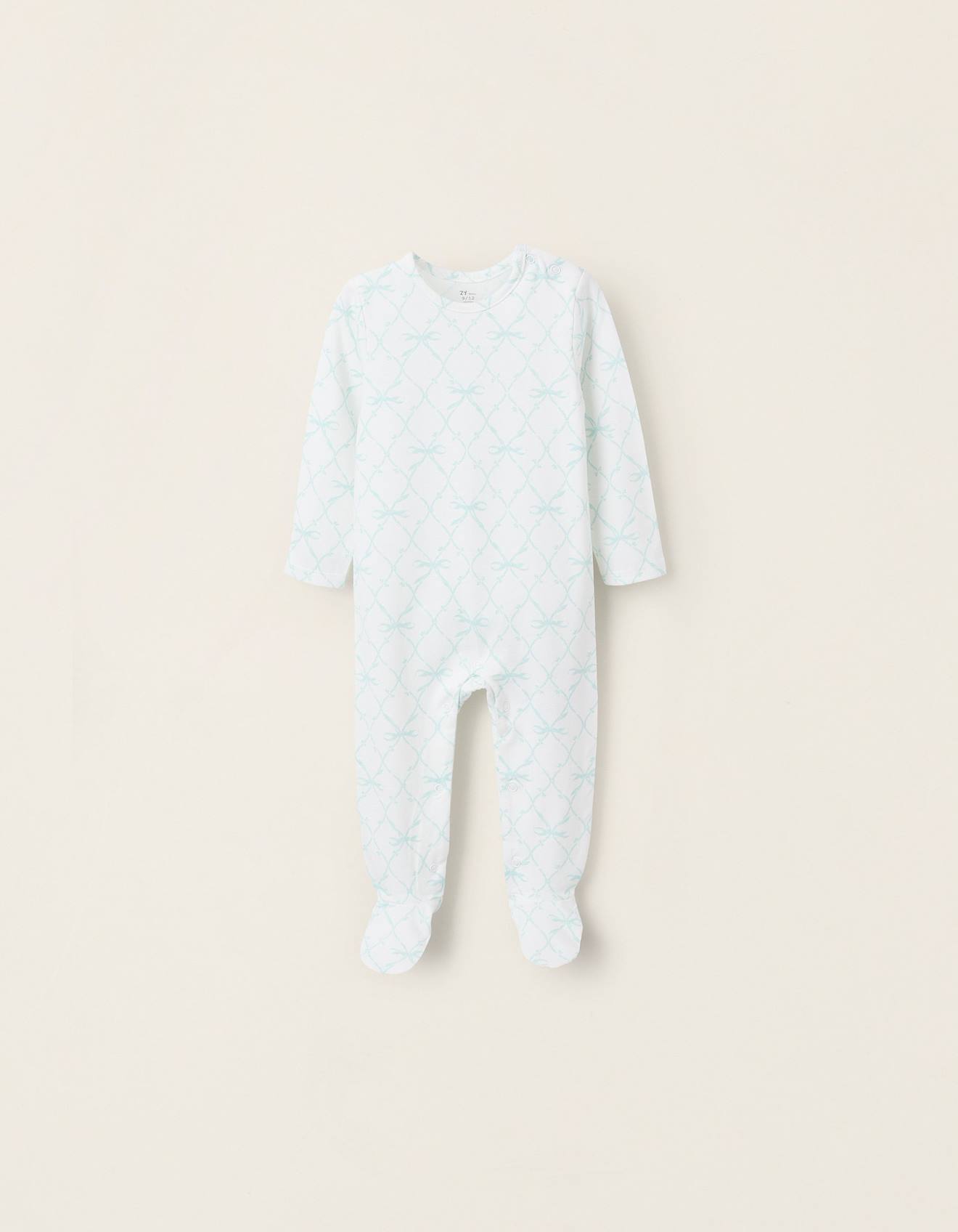 Grenouillère En Coton Avec Motif De Nœuds Bleu Clair