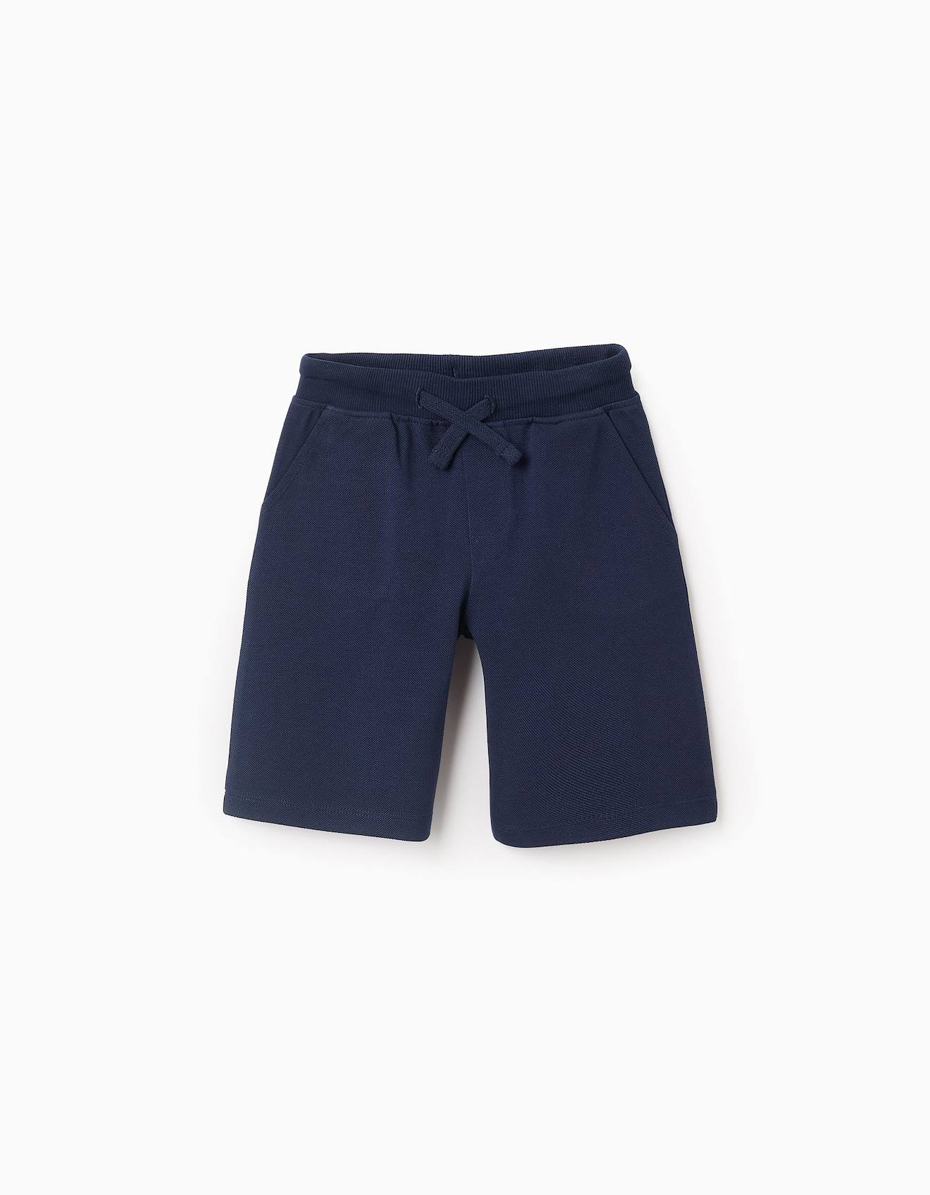 Short En Piqué De Coton Bleu Foncé