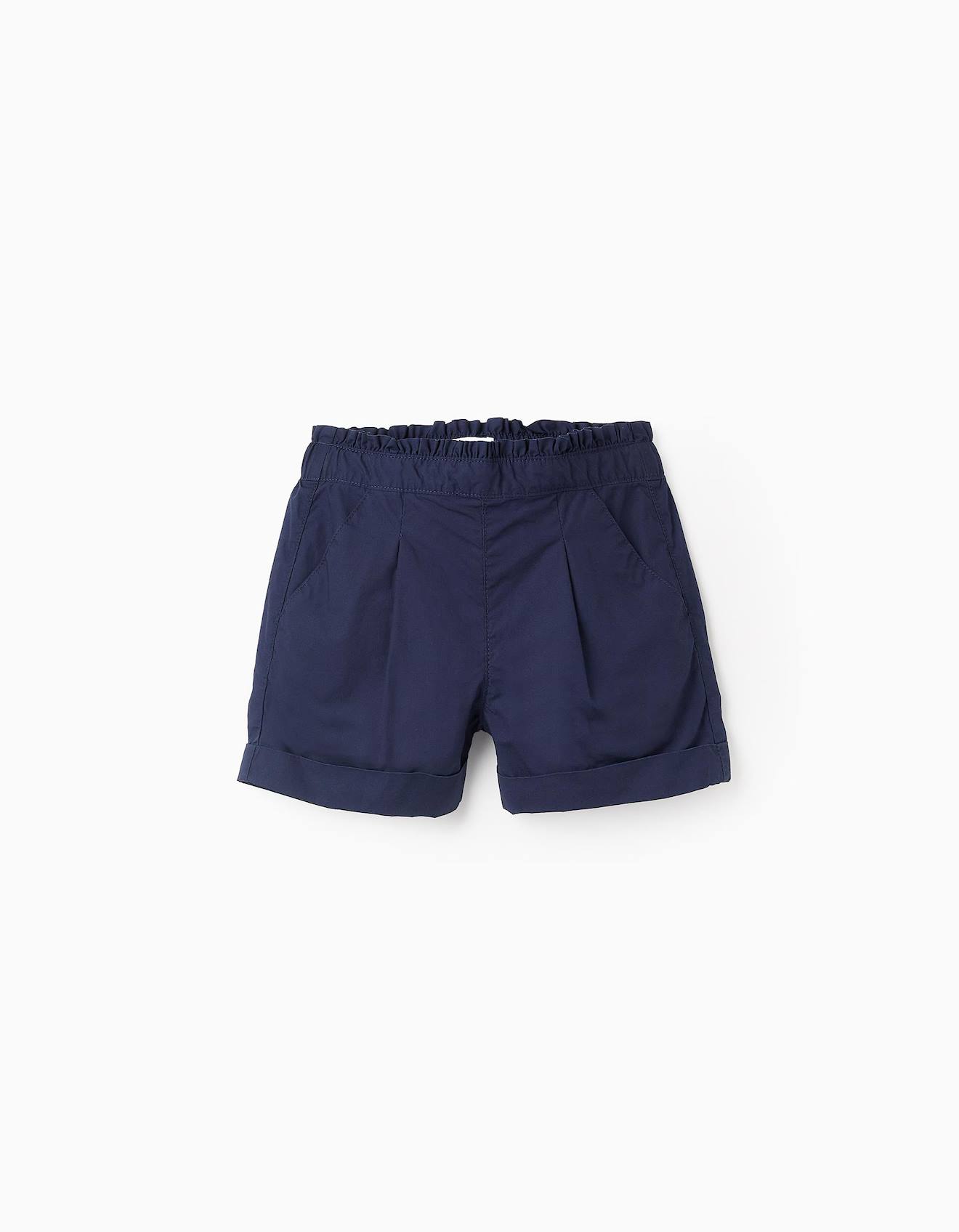 Short En Popeline Avec Volants Bleu Foncé