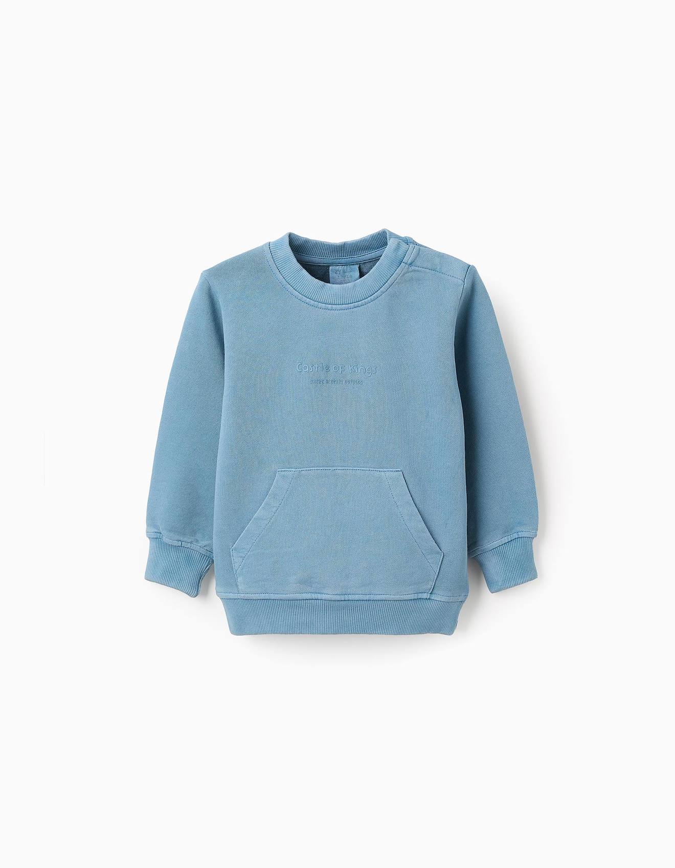 Sweat En Coton Avec Poche Kangourou Bleu