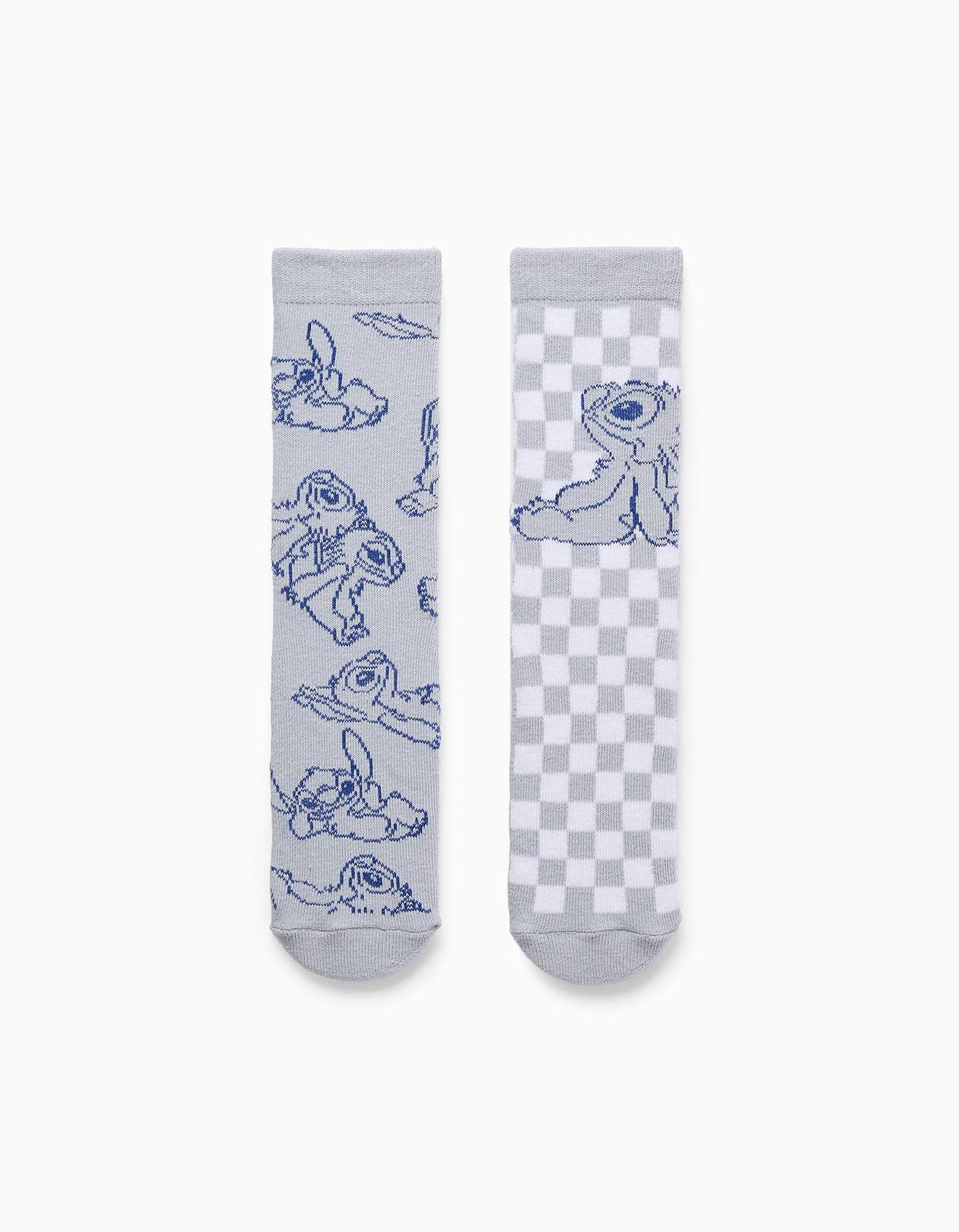 Pack 2 Paires De Chaussettes Antidérapantes Lilo Et Stitch Bleu Clair