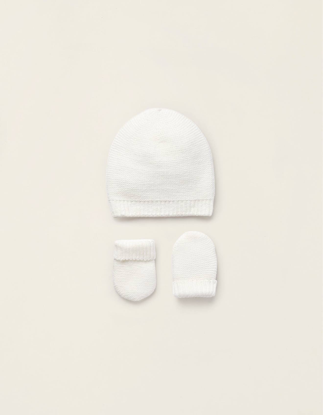Pack Bonnet + Moufles En Maille Blanc