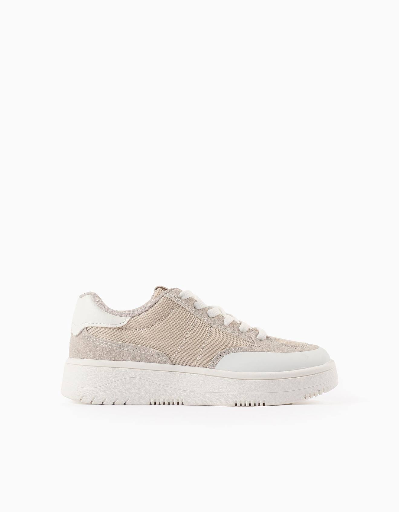 Baskets Bi Matière Beige Clair