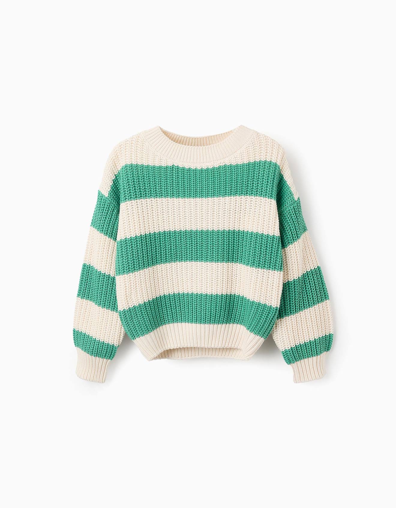 Pull En Maille À Rayures Beige Clair