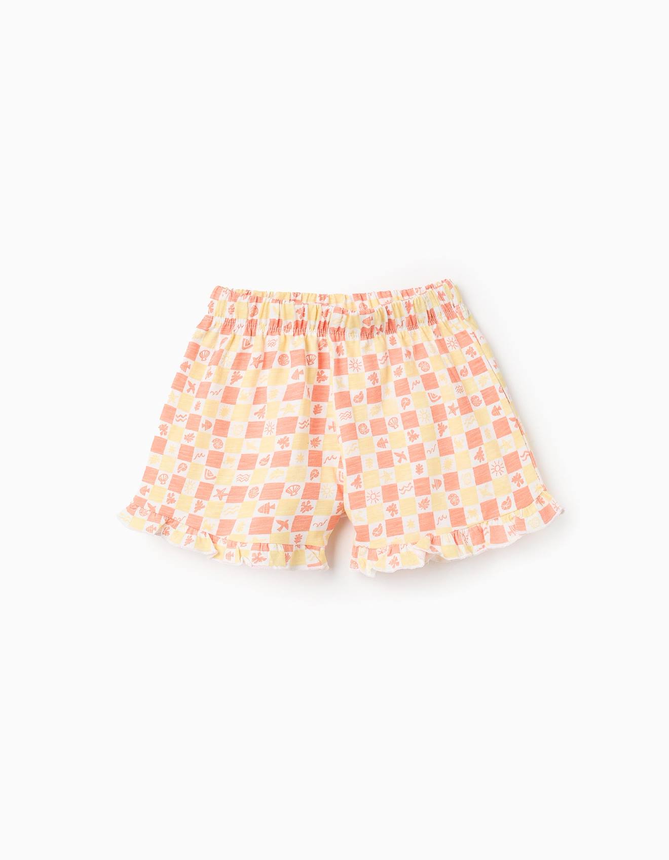 Short En Coton À Motif Et Volants Orange