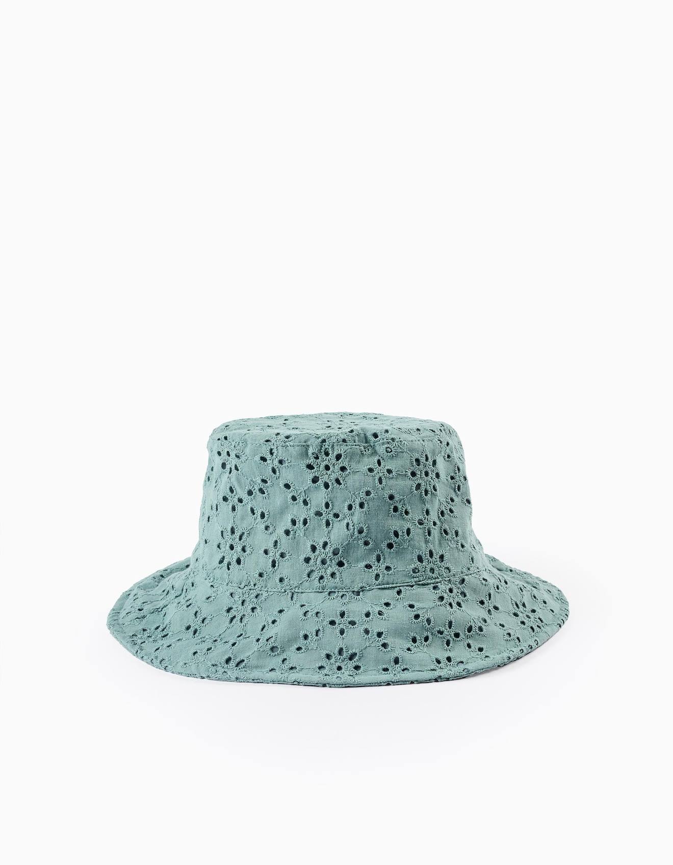 Chapeau En Broderie Anglaise Avec Nœud Vert Clair