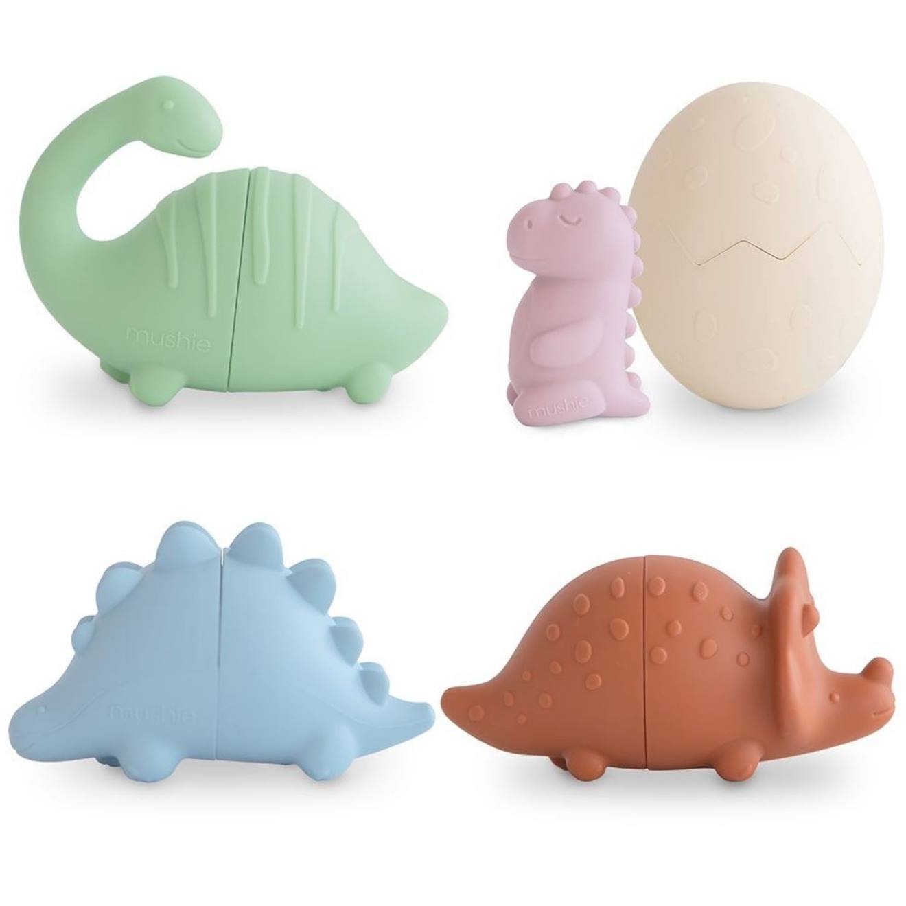 Lot De 4 Jouets De Bain Dino Vert, Rose, Bleu (Mushie) - Image 1