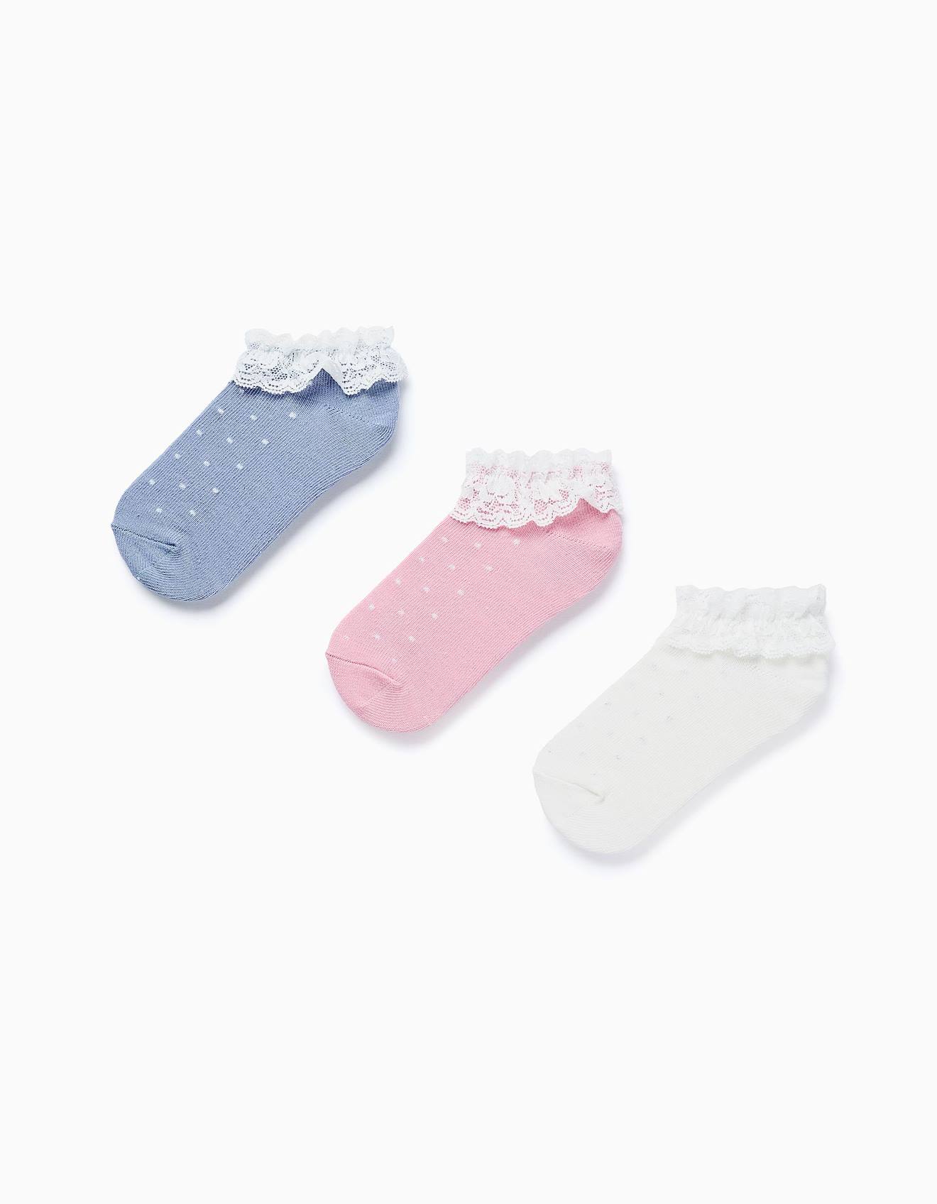 Pack 3 Chaussettes Courtes Avec Lurex Et Dentelle Multicolore