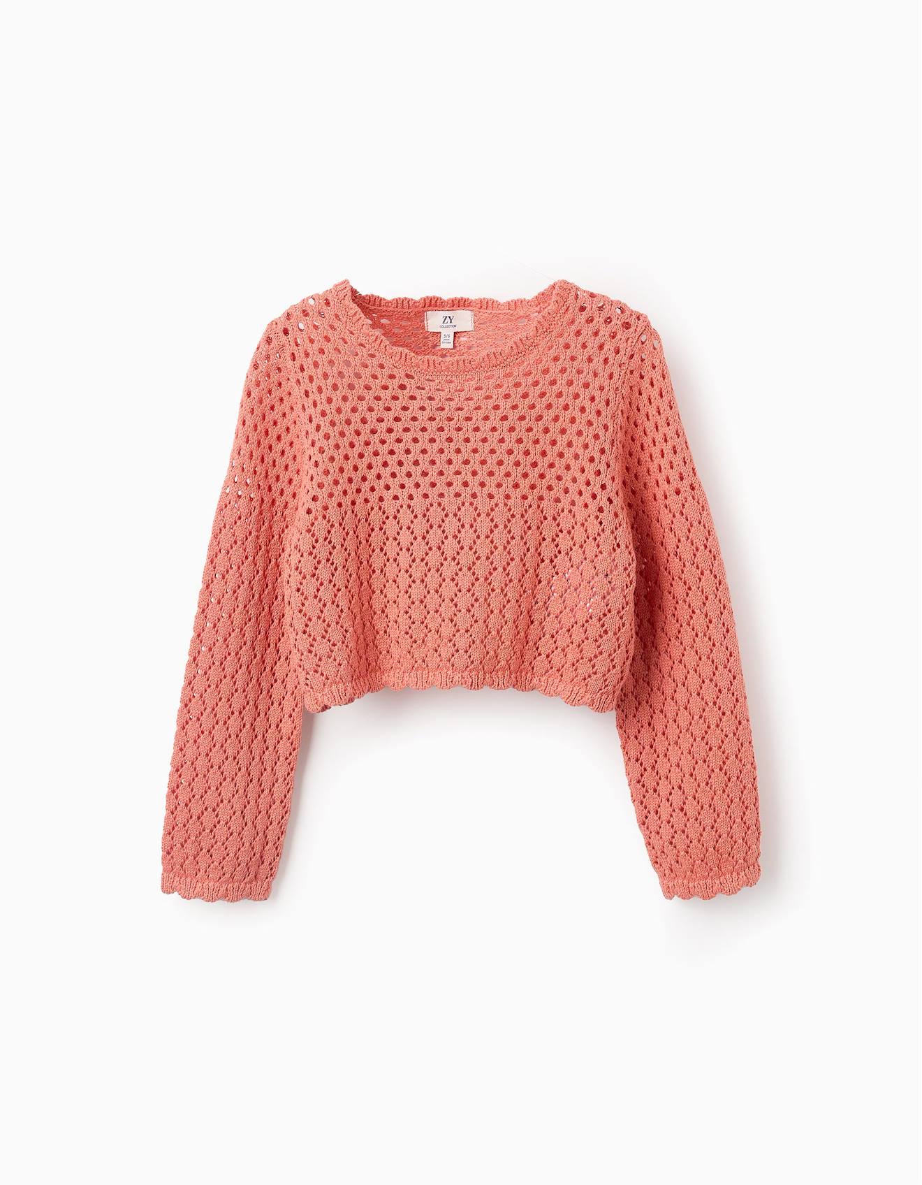 Pull Court En Maille Ajourée En Coton Orange