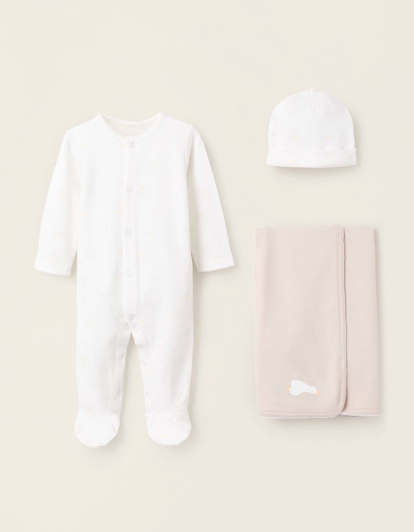 Grenouillère + Bonnet + Lange Blanc