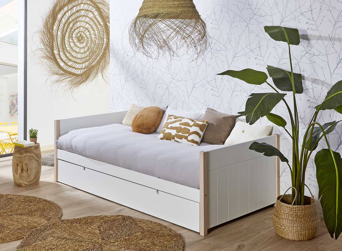 Lit Gigogne Banquette Tyko Blanc & Pin