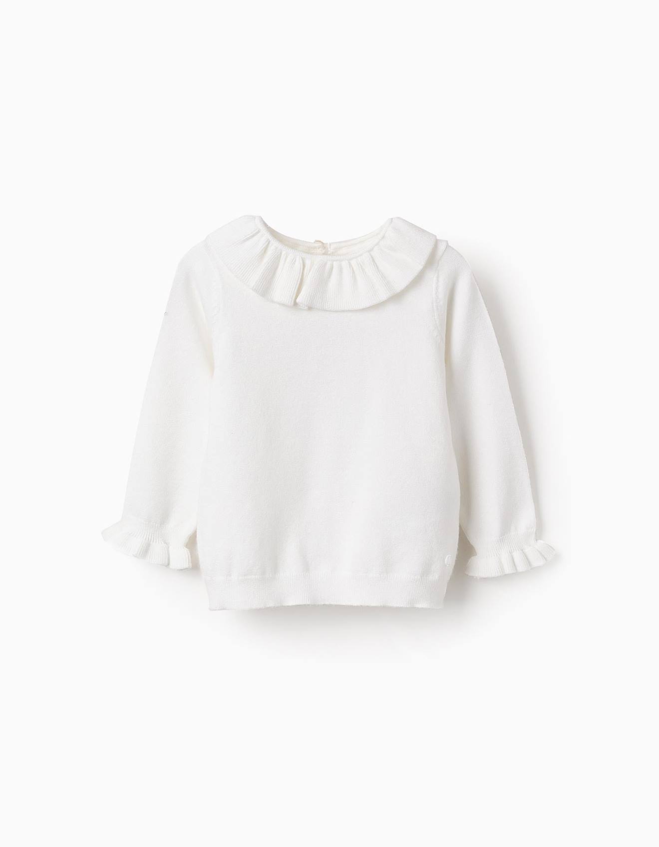Pull En Maille Avec Volants Blanc