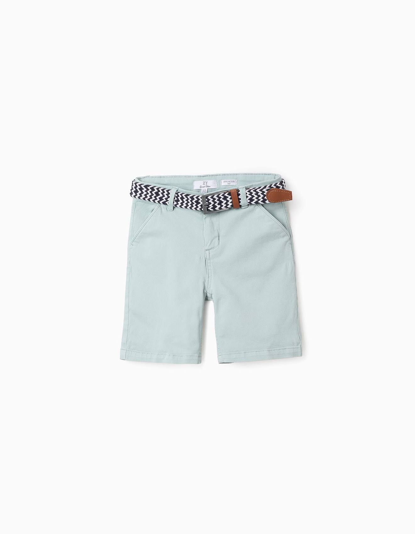 Short Chino Avec Ceinture Bleu Clair